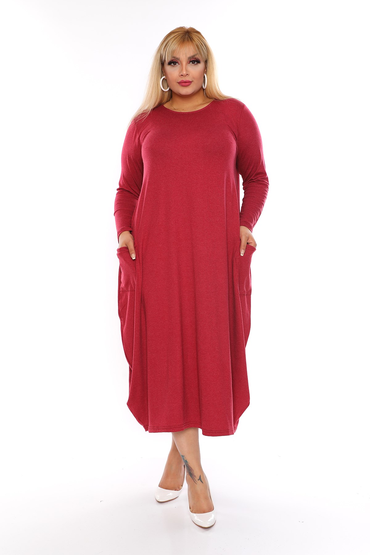 Bordo jumbo elbise