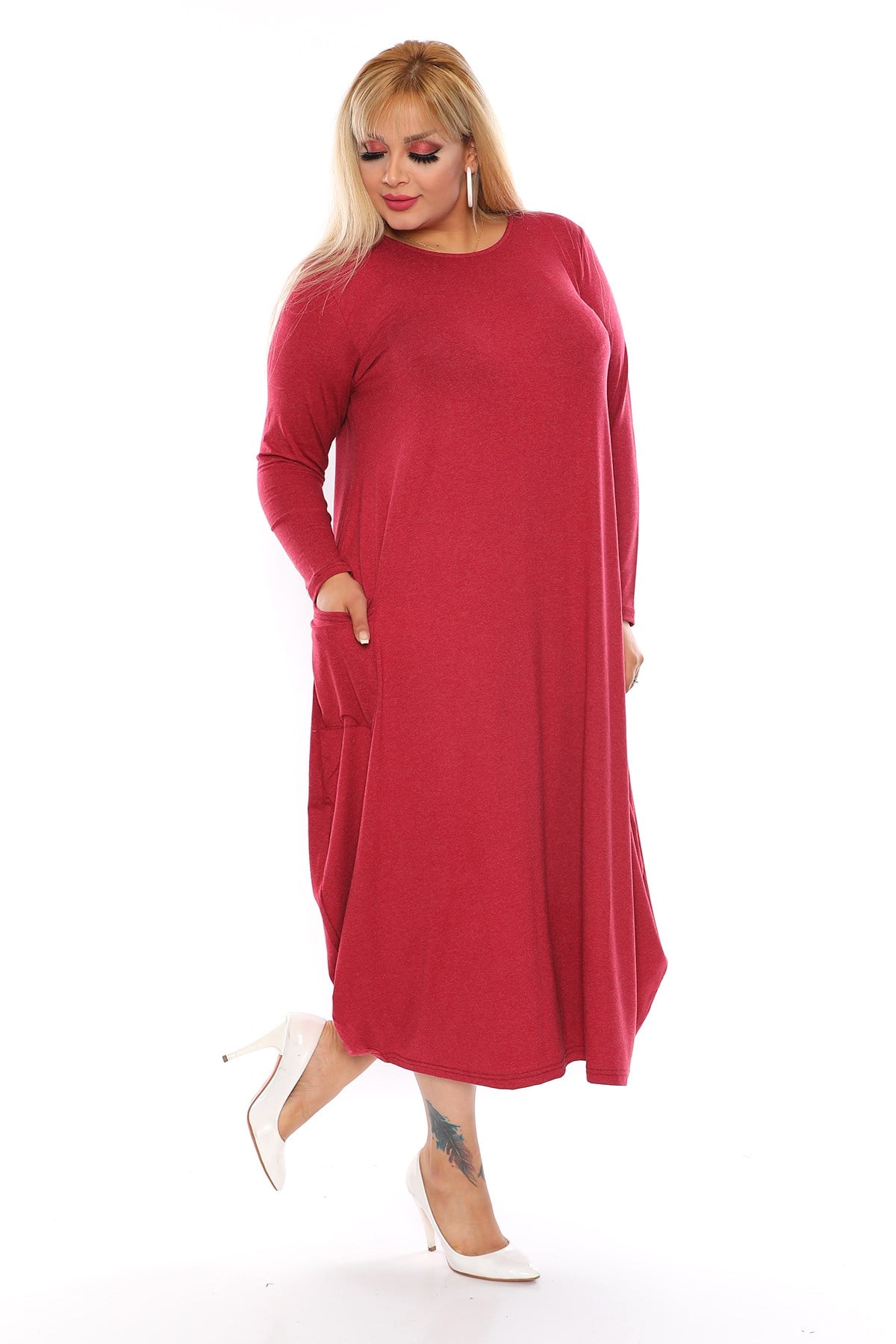 Bordo jumbo elbise