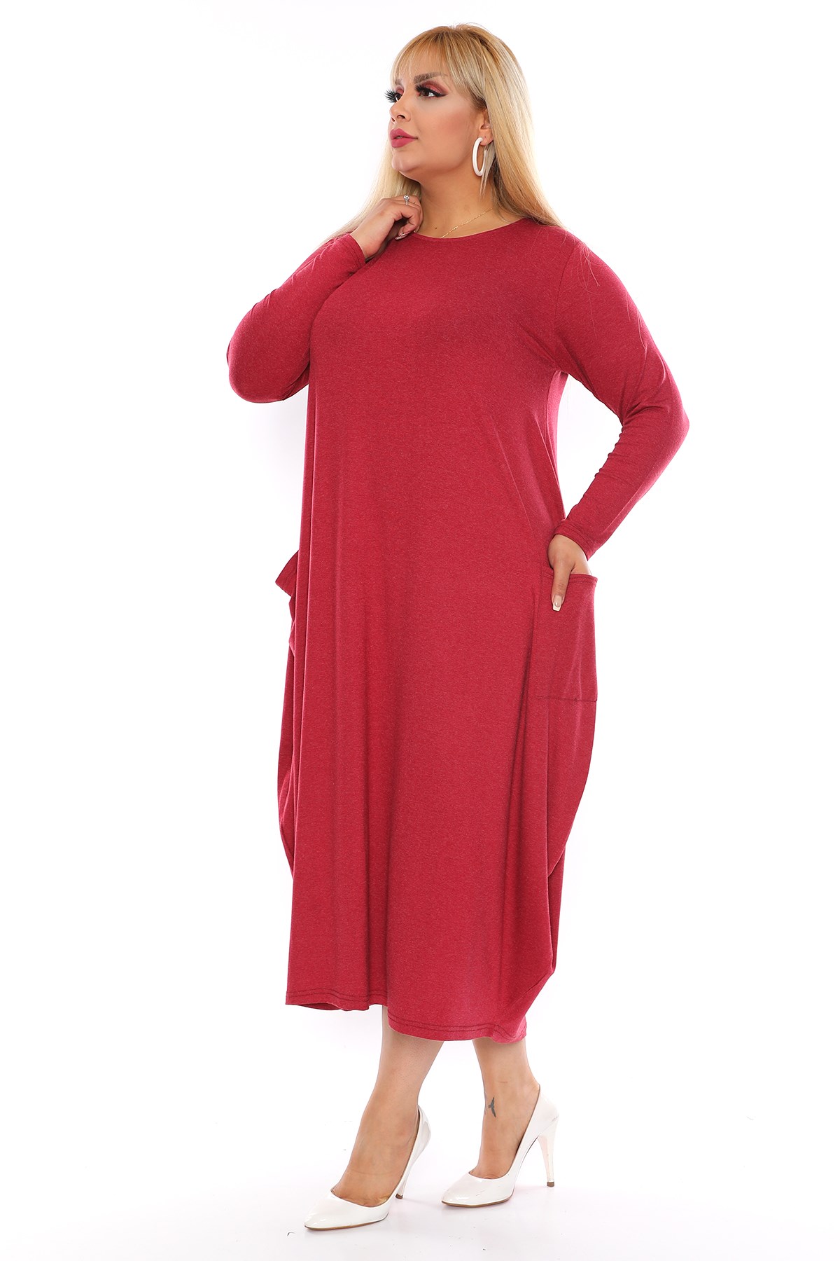 Bordo jumbo elbise