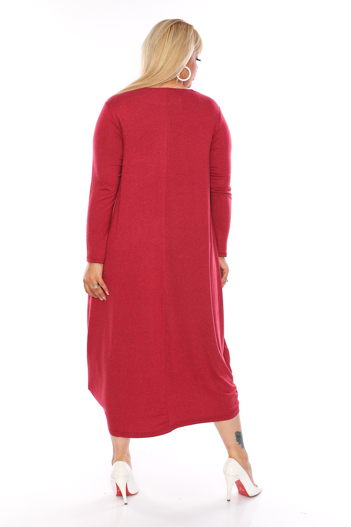 Bordo jumbo elbise