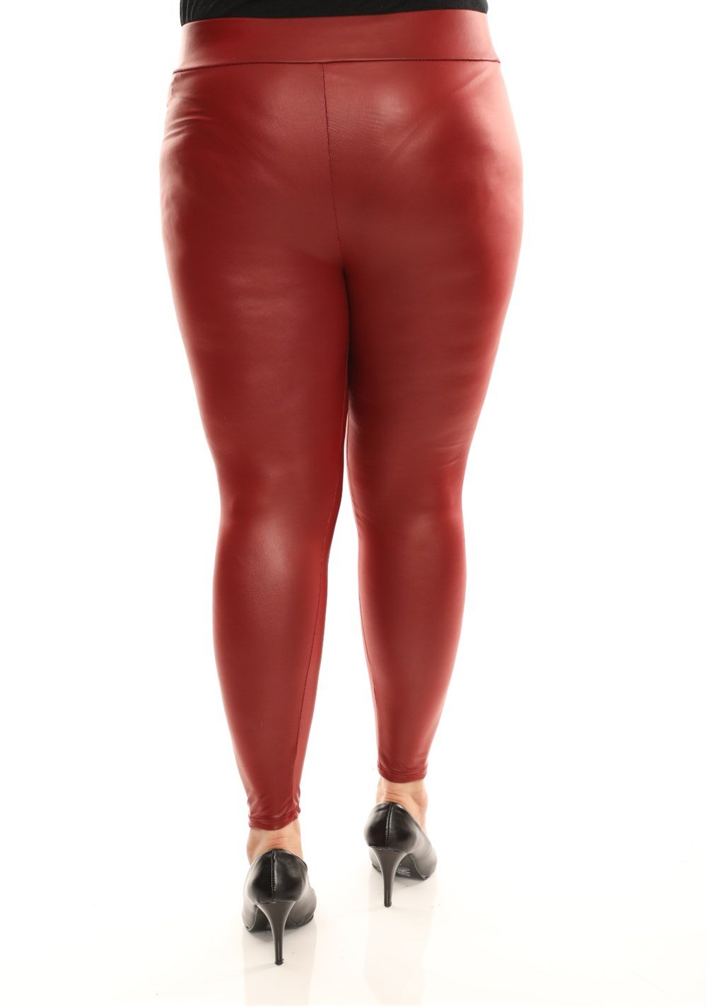 Bordo suni deri yüksel bel tayt