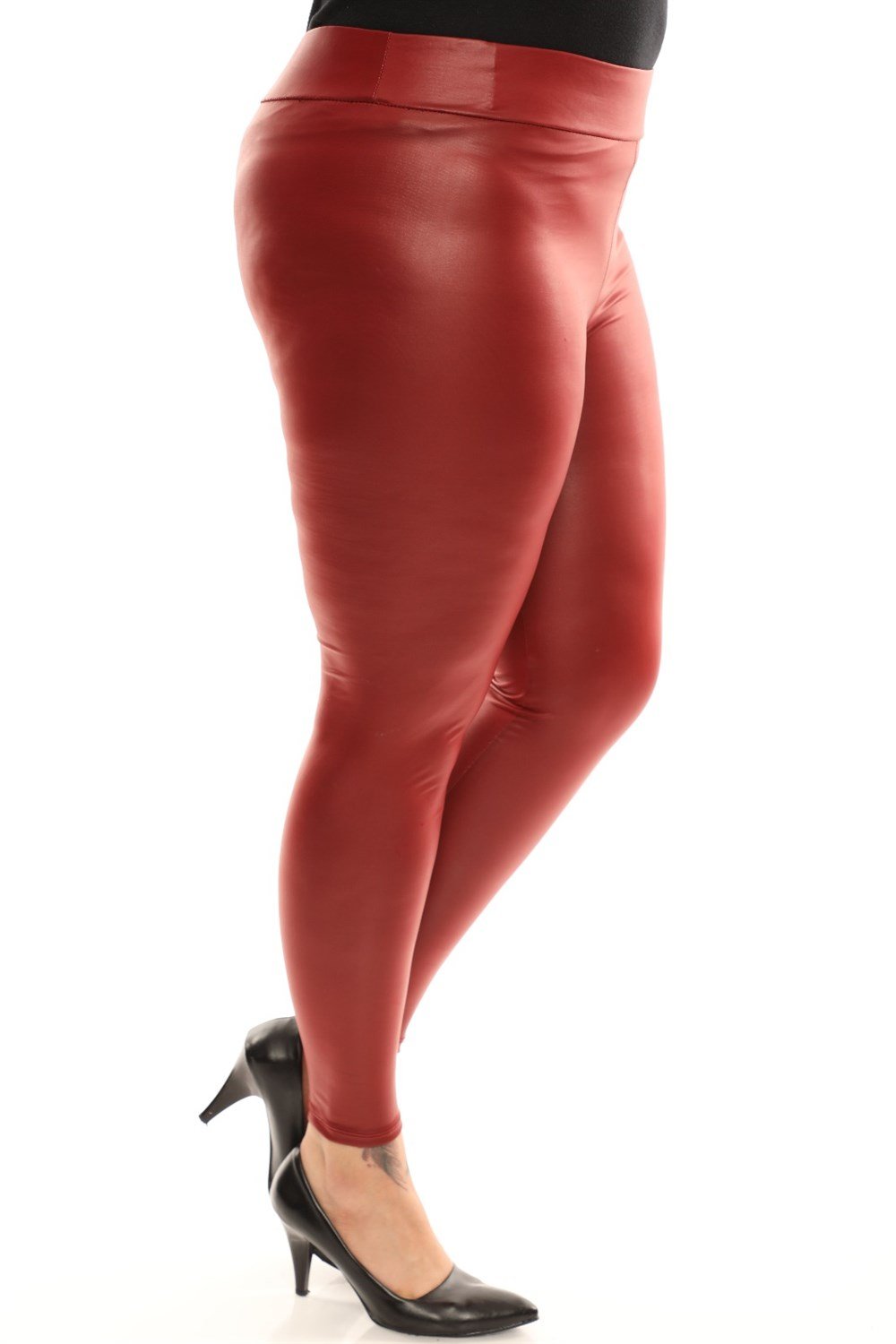 Bordo suni deri yüksel bel tayt