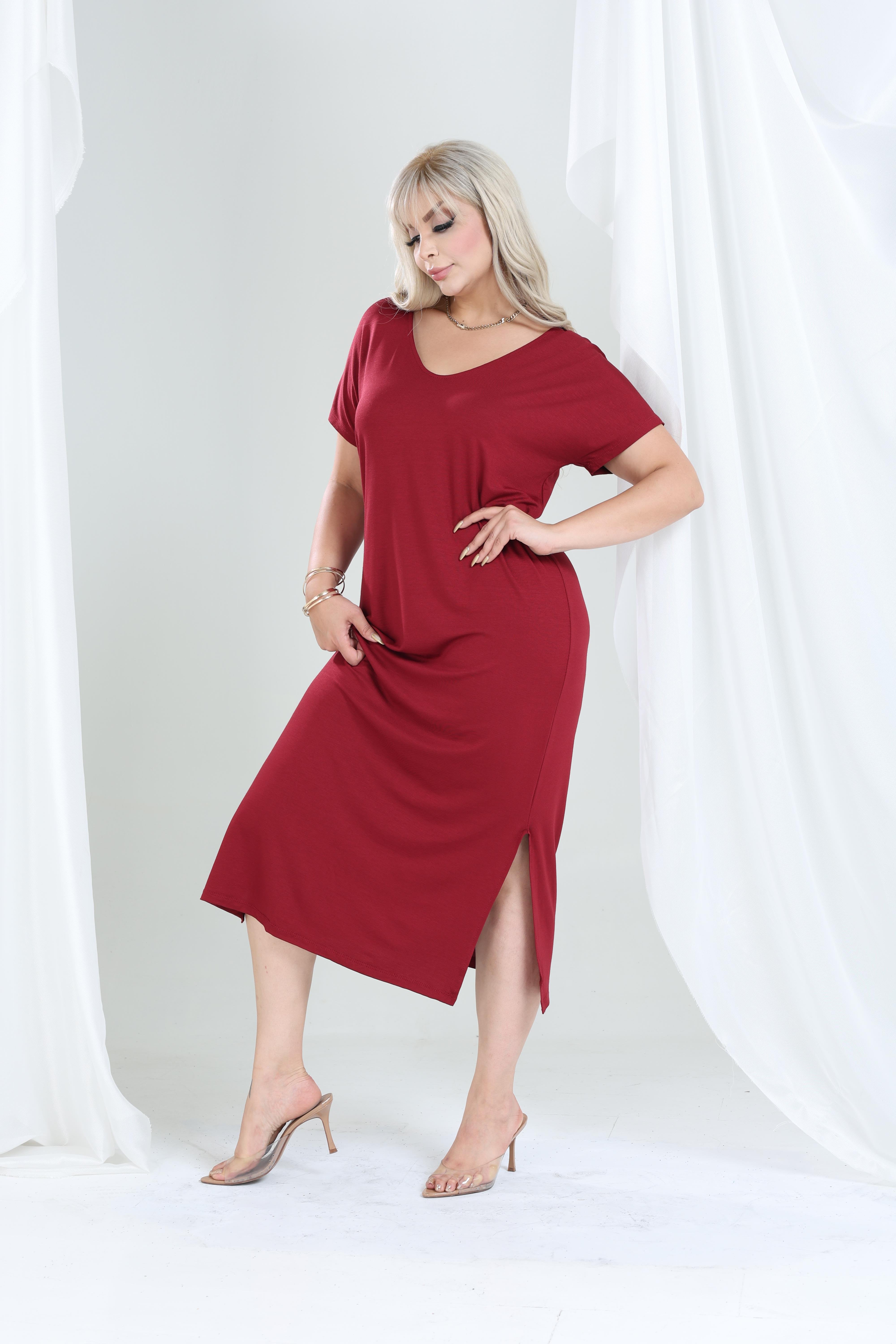 Büyük Beden Kadın Viskon Örme Basic Günlük Elbise