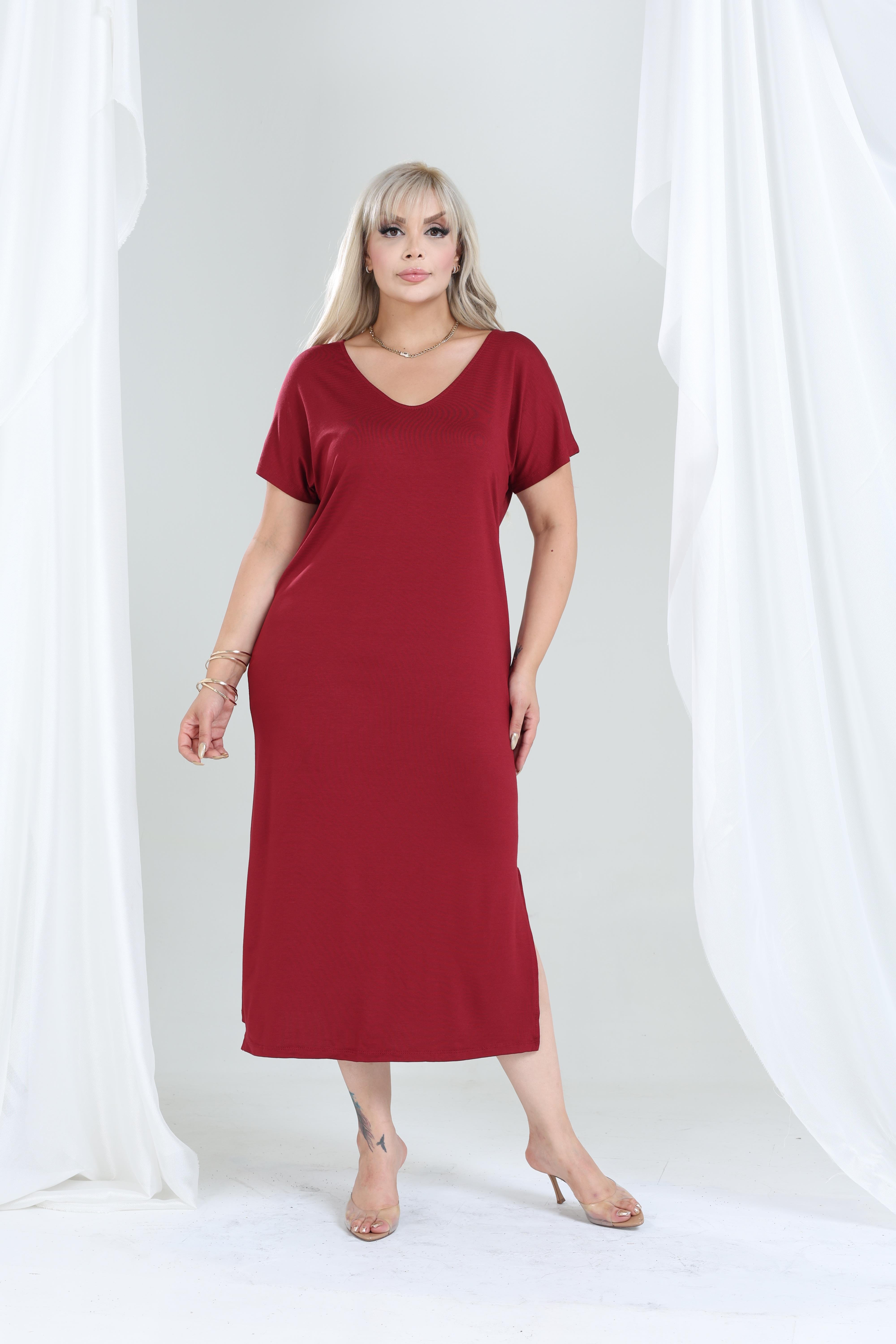 Büyük Beden Kadın Viskon Örme Basic Günlük Elbise