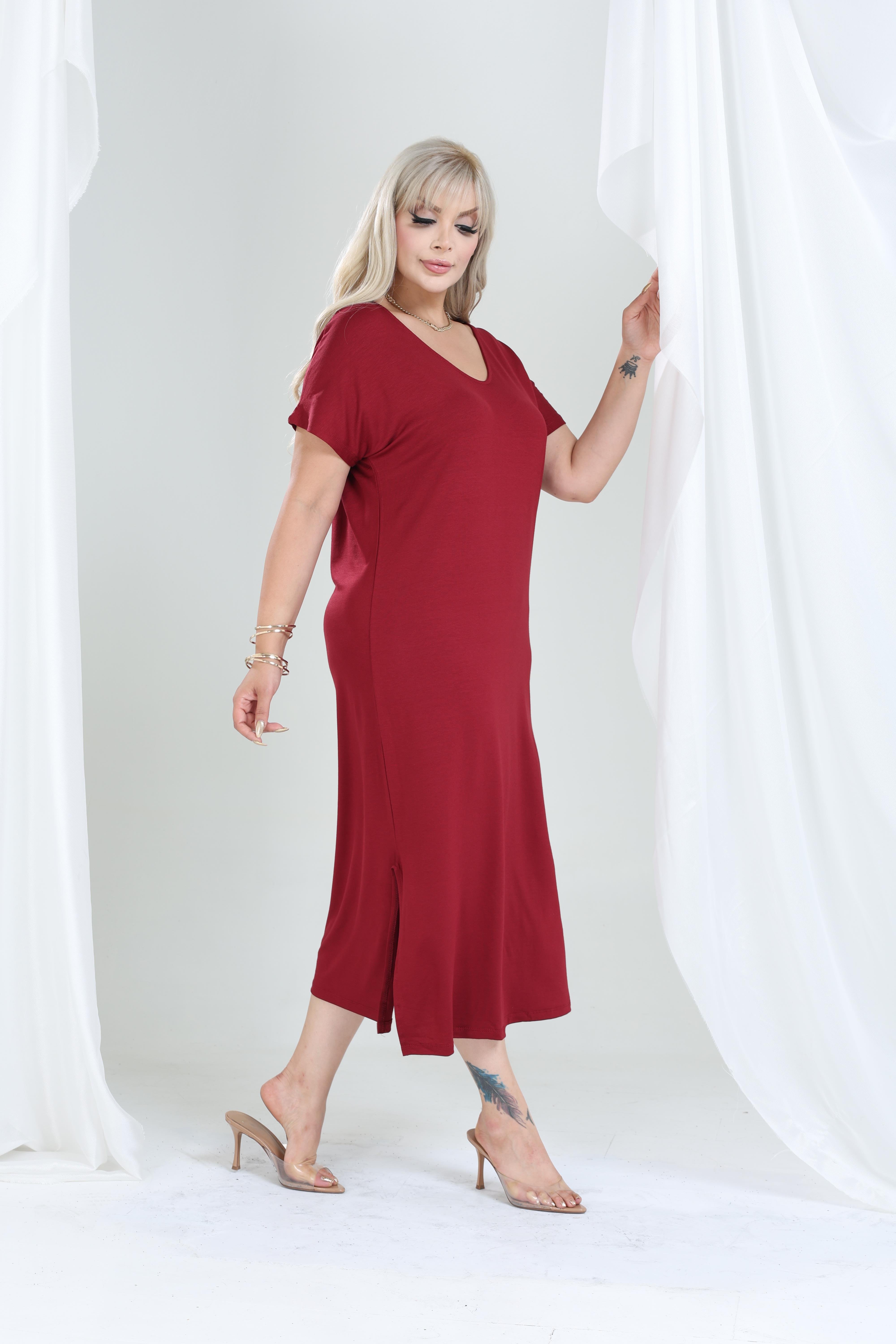 Büyük Beden Kadın Viskon Örme Basic Günlük Elbise