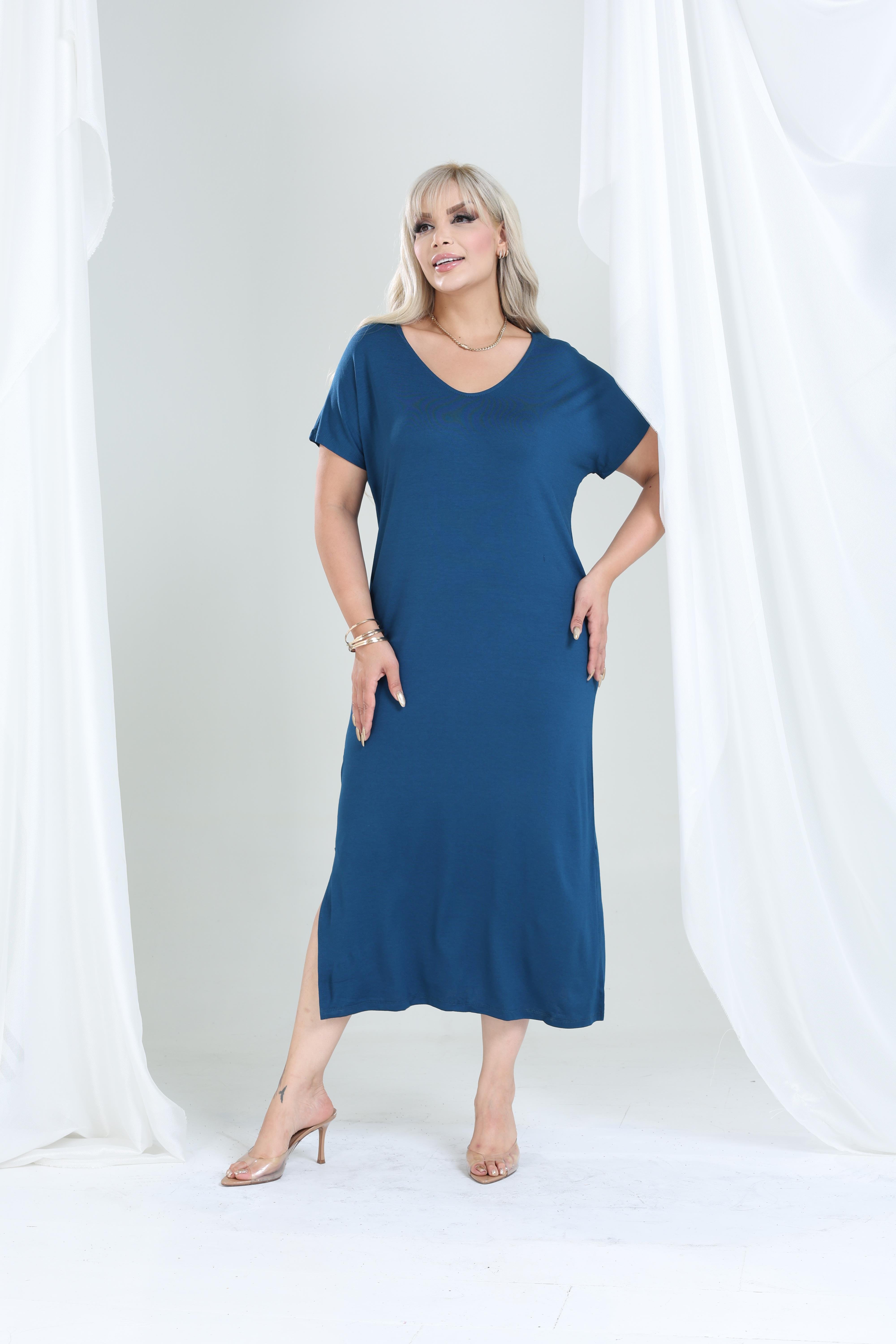 Büyük Beden Kadın Viskon Örme Basic Günlük Elbise