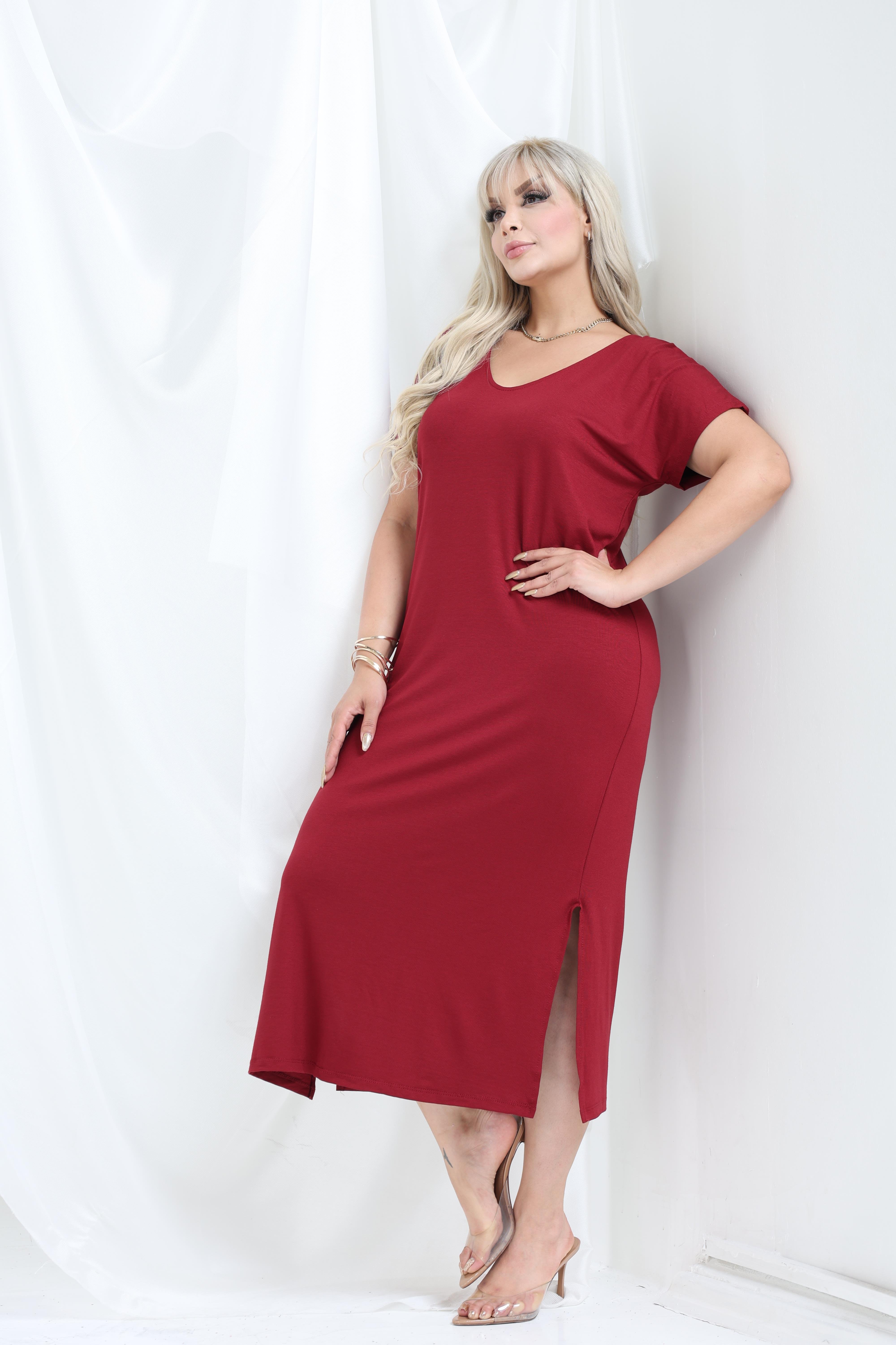 Büyük Beden Kadın Viskon Örme Basic Günlük Elbise