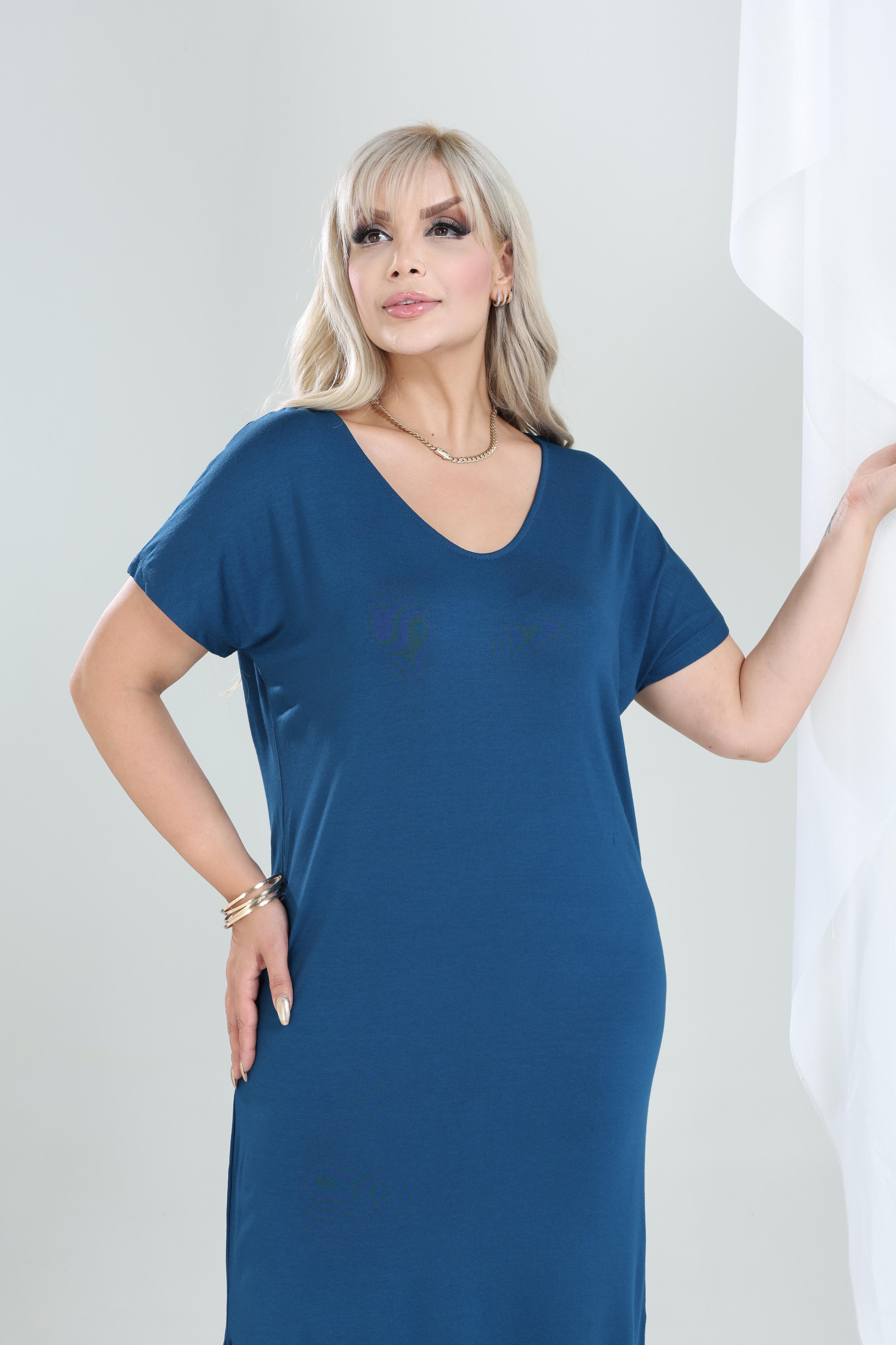 Büyük Beden Kadın Viskon Örme Basic Günlük Elbise