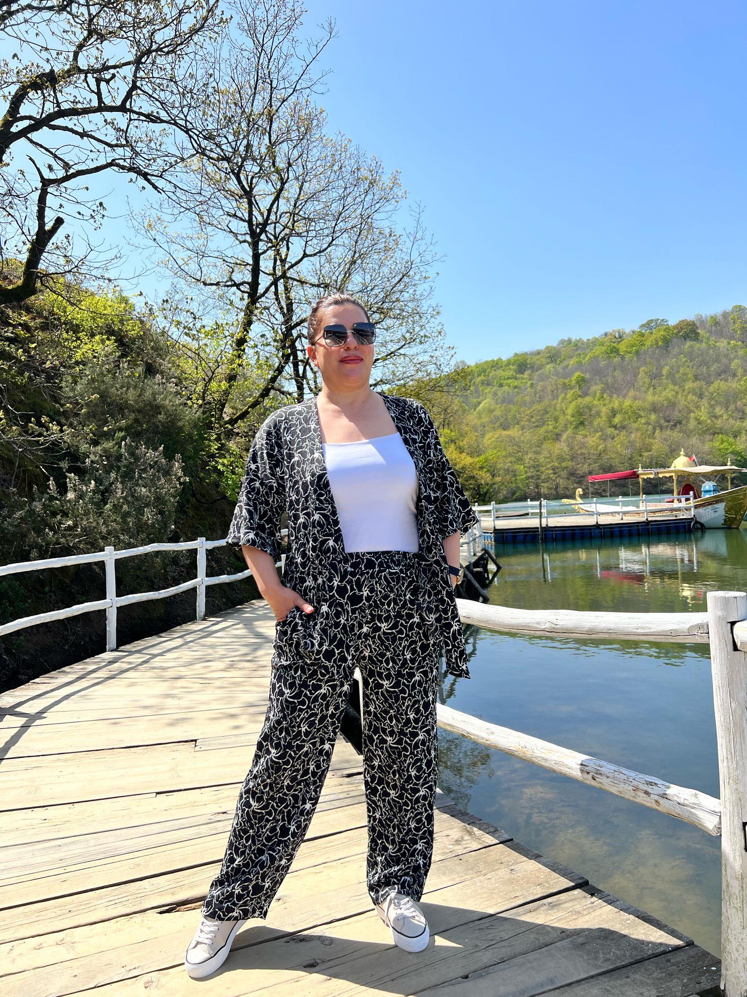 Büyük Beden Kimono & Pantolon Örme Takım