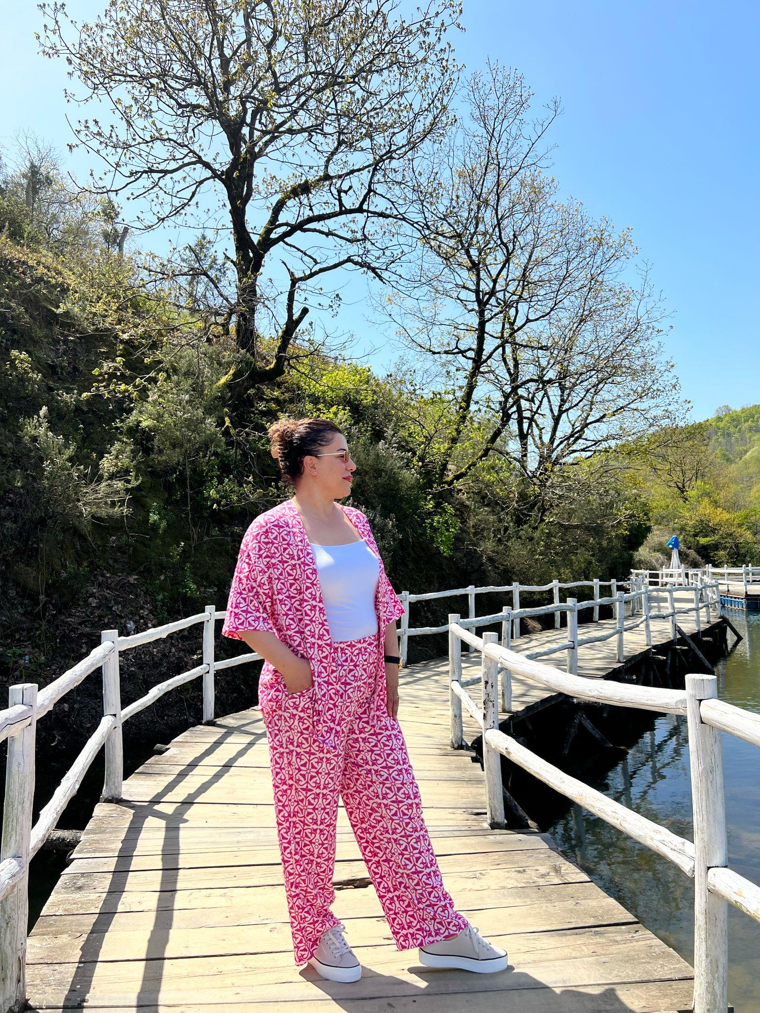 Büyük Beden Kimono & Pantolon Örme Takım 