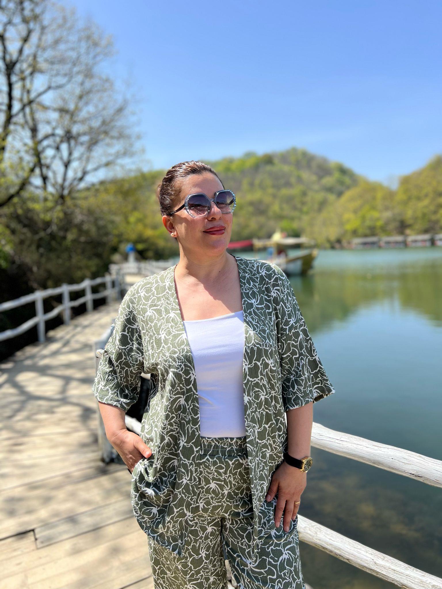 Büyük Beden Kimono & Pantolon Örme Takım