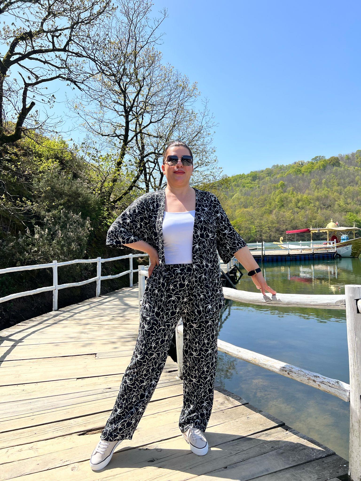 Büyük Beden Kimono & Pantolon Örme Takım