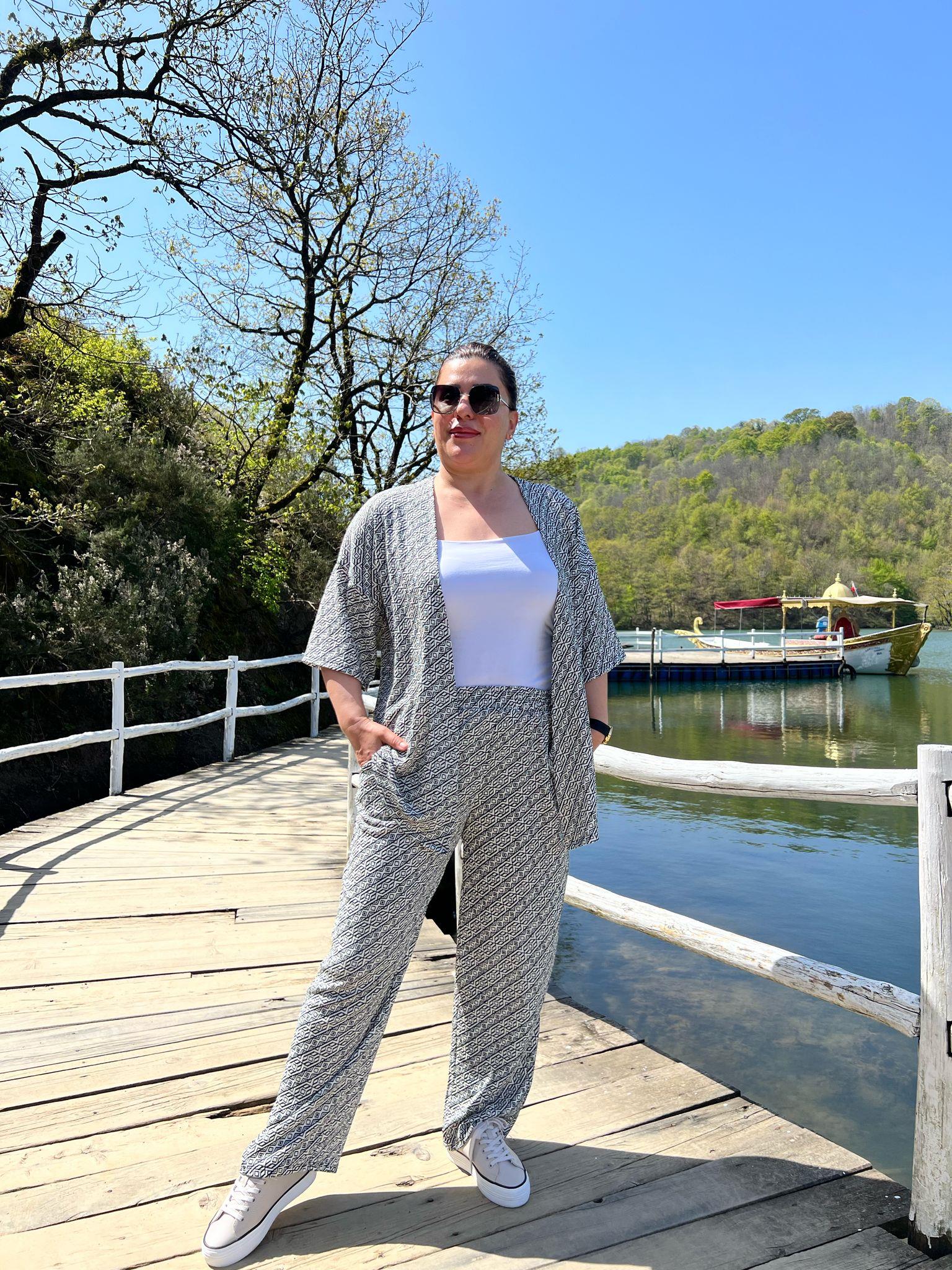 Büyük Beden Kimono & Pantolon Örme Takım