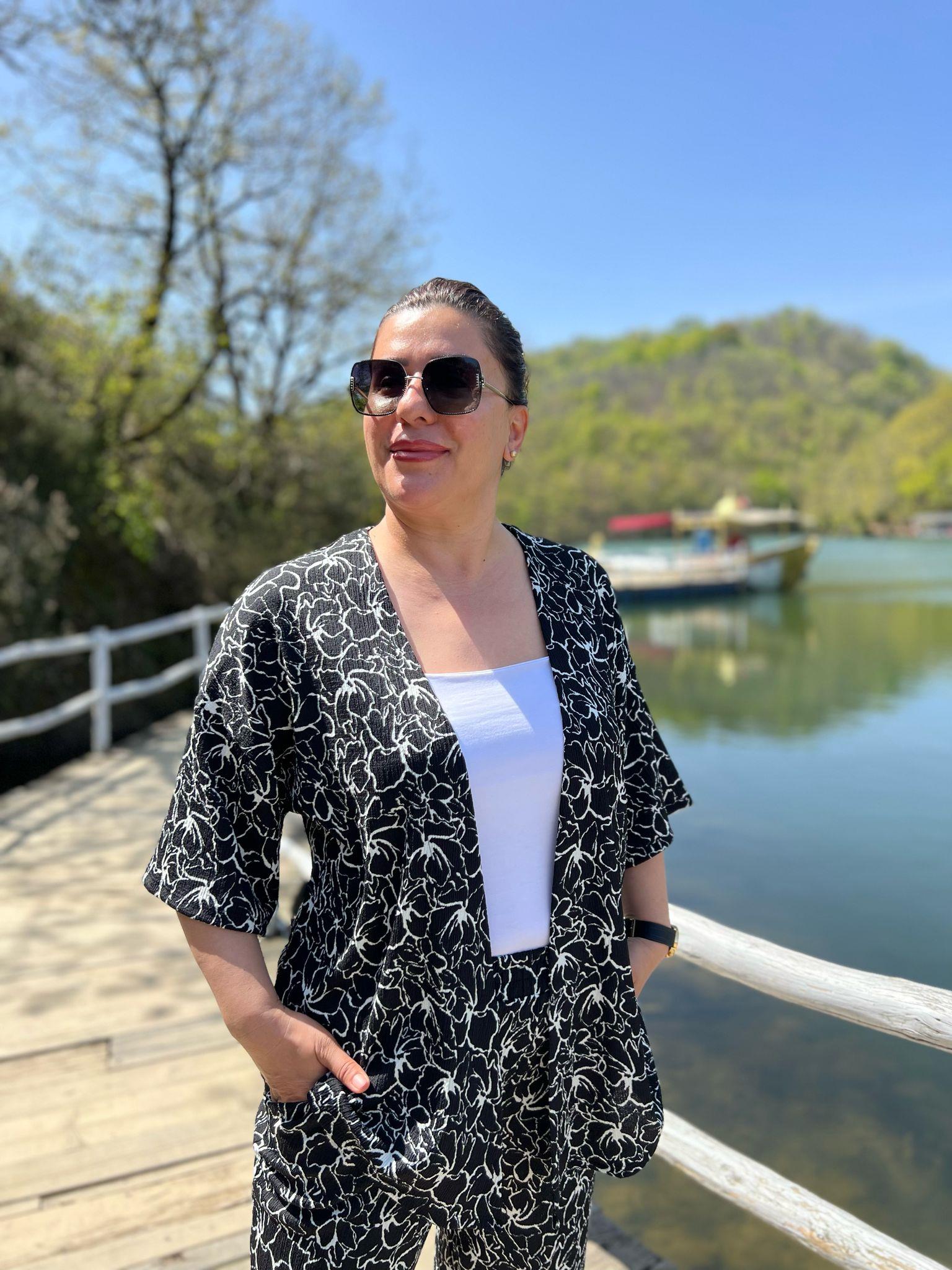 Büyük Beden Kimono & Pantolon Örme Takım