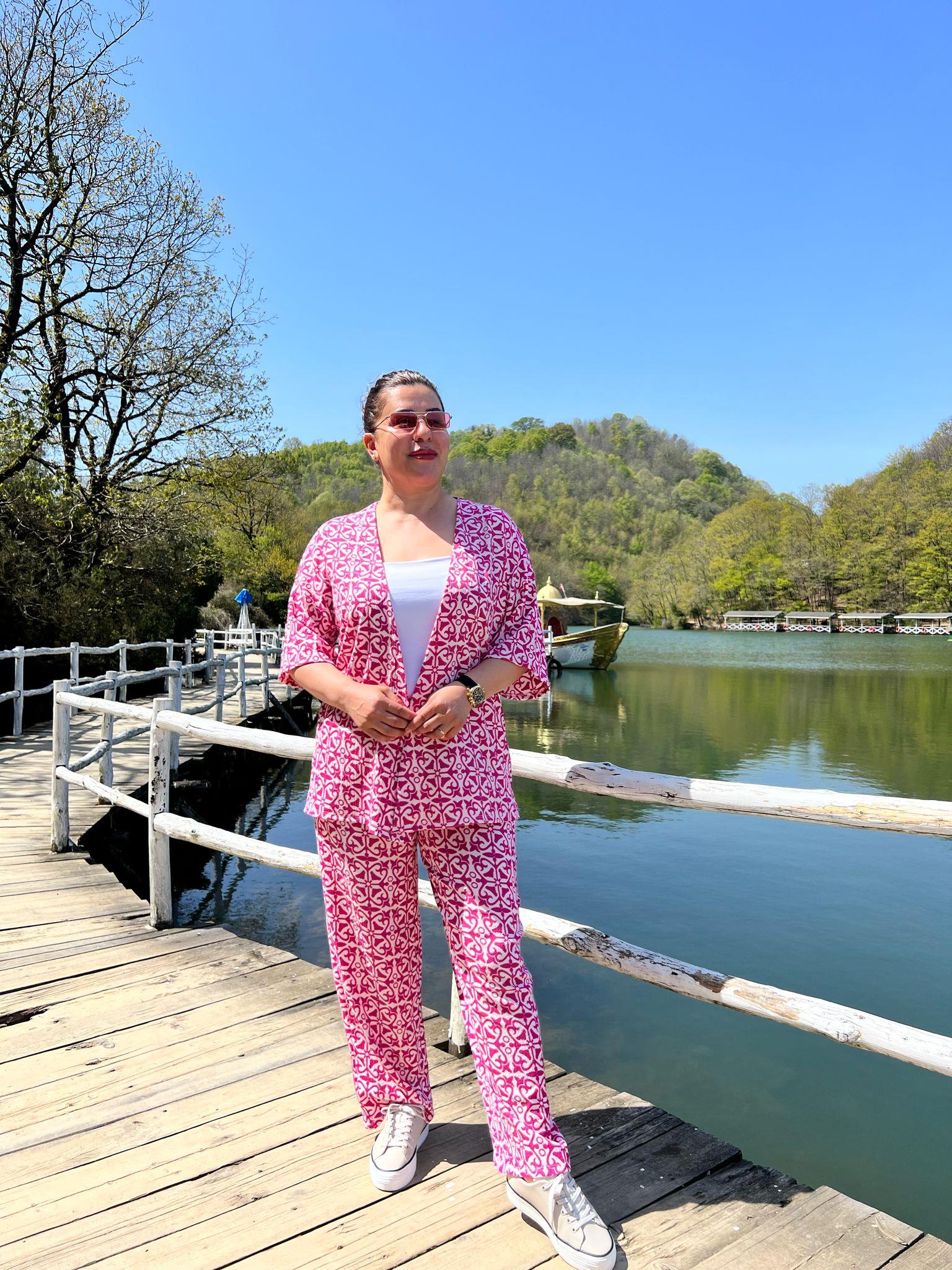 Büyük Beden Kimono & Pantolon Örme Takım 