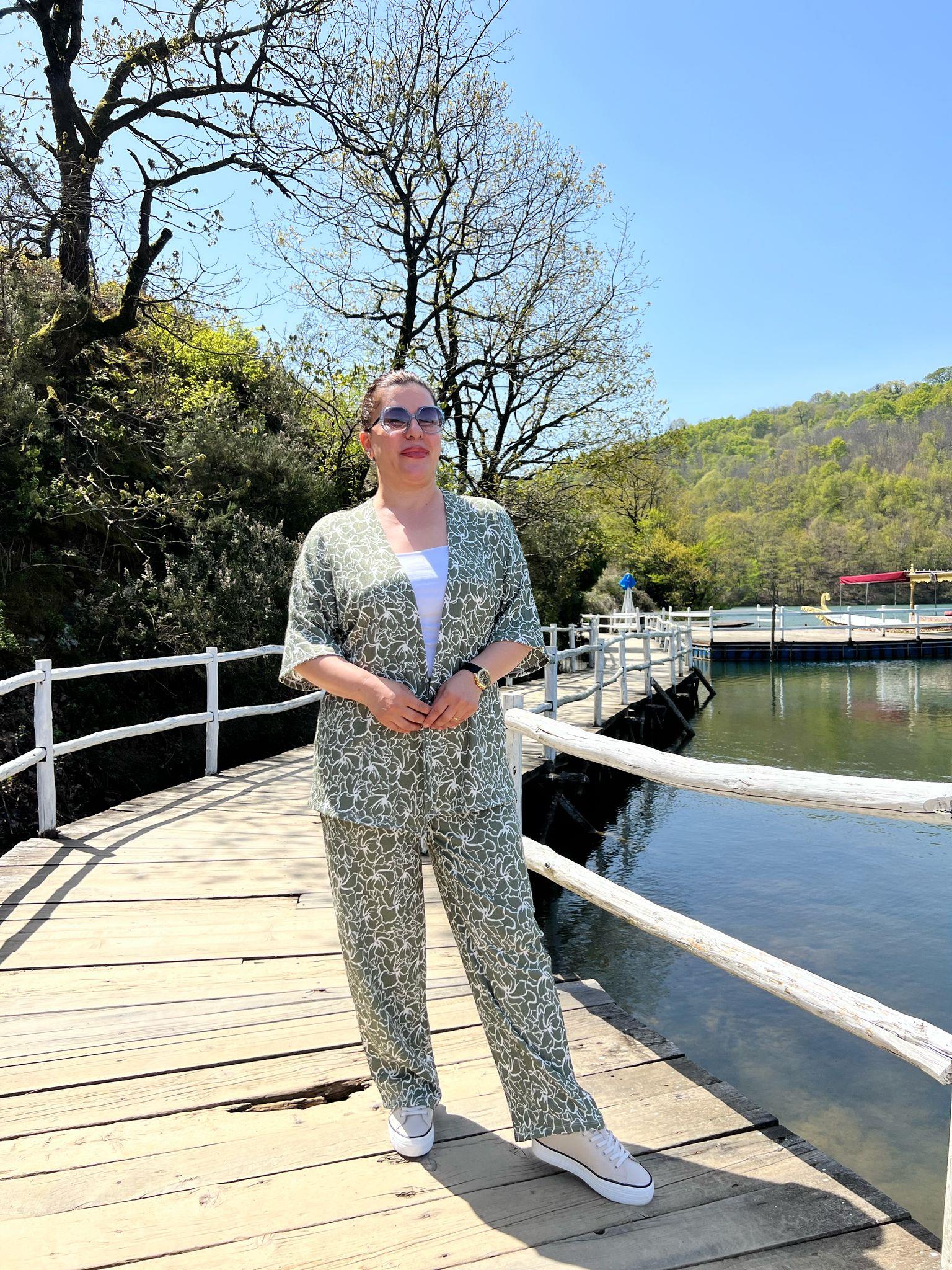 Büyük Beden Kimono & Pantolon Örme Takım