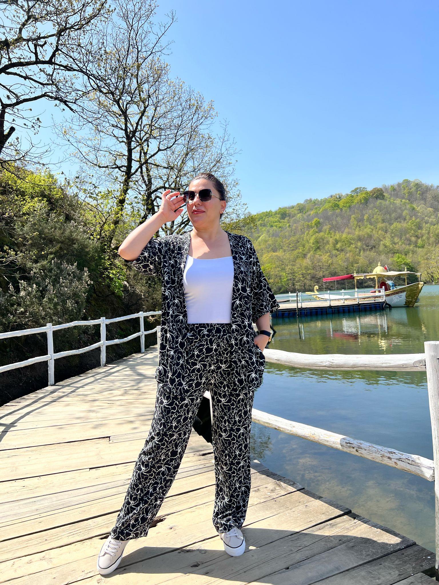 Büyük Beden Kimono & Pantolon Örme Takım