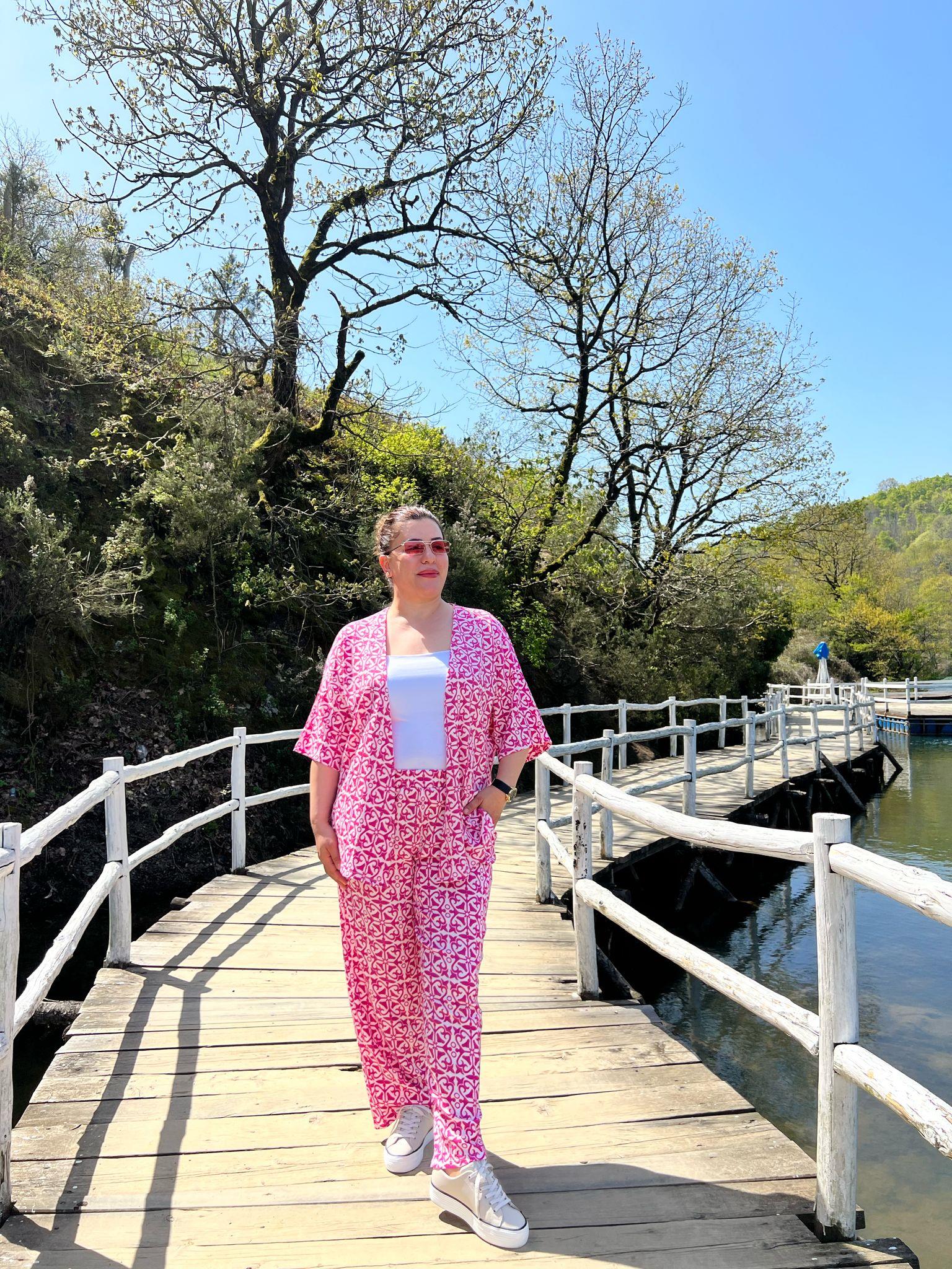 Büyük Beden Kimono & Pantolon Örme Takım 