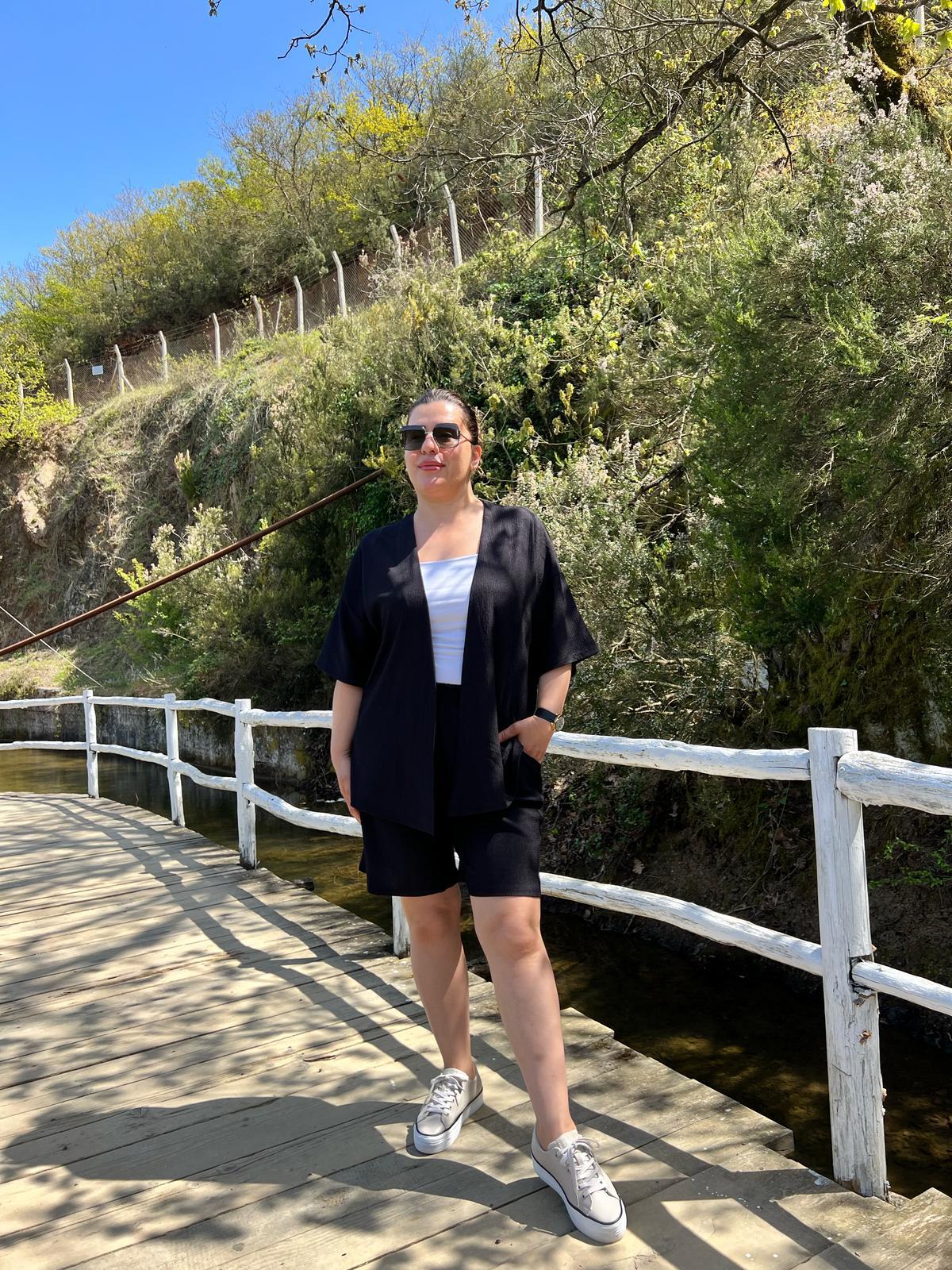 Büyük Beden Kimono & Şort Örme Takım