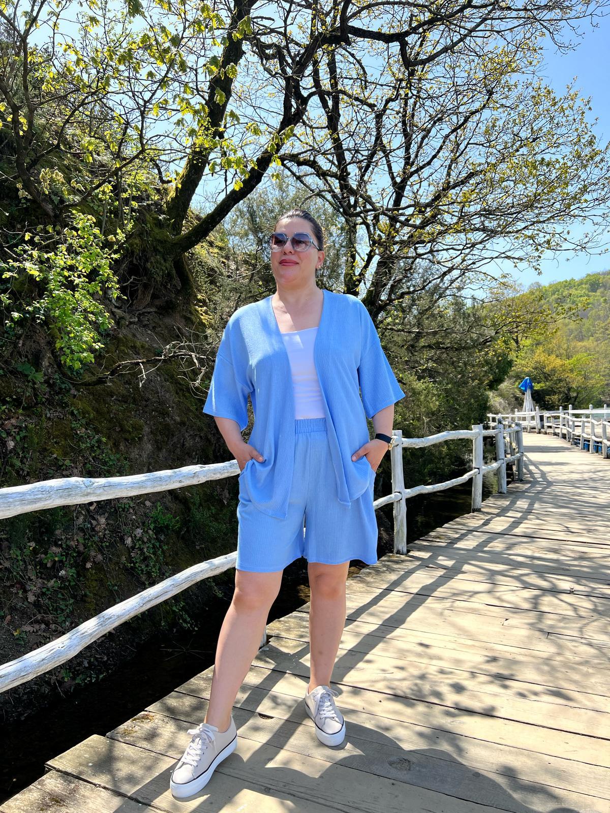 Büyük Beden Kimono & Şort Örme Takım