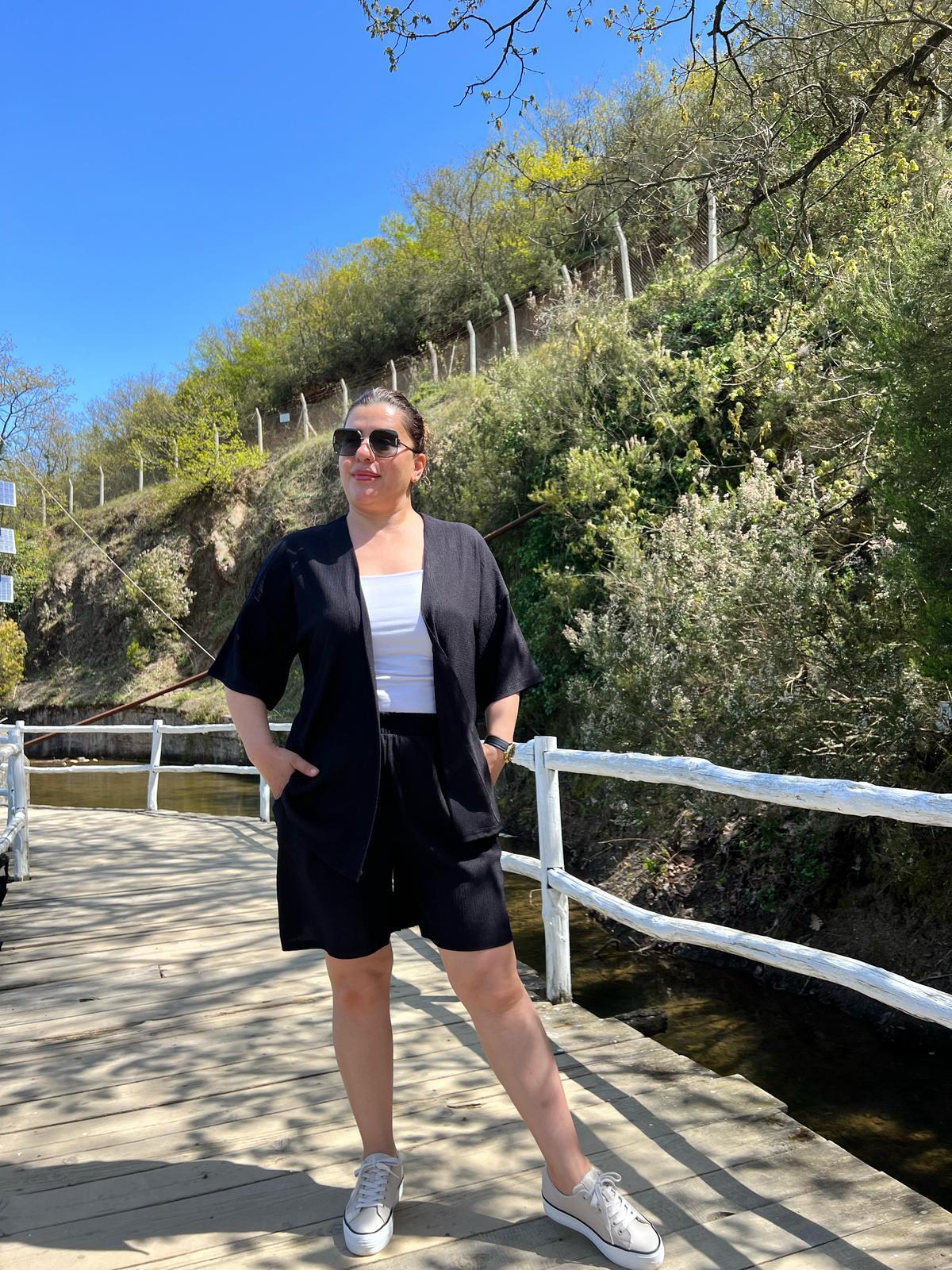 Büyük Beden Kimono & Şort Örme Takım