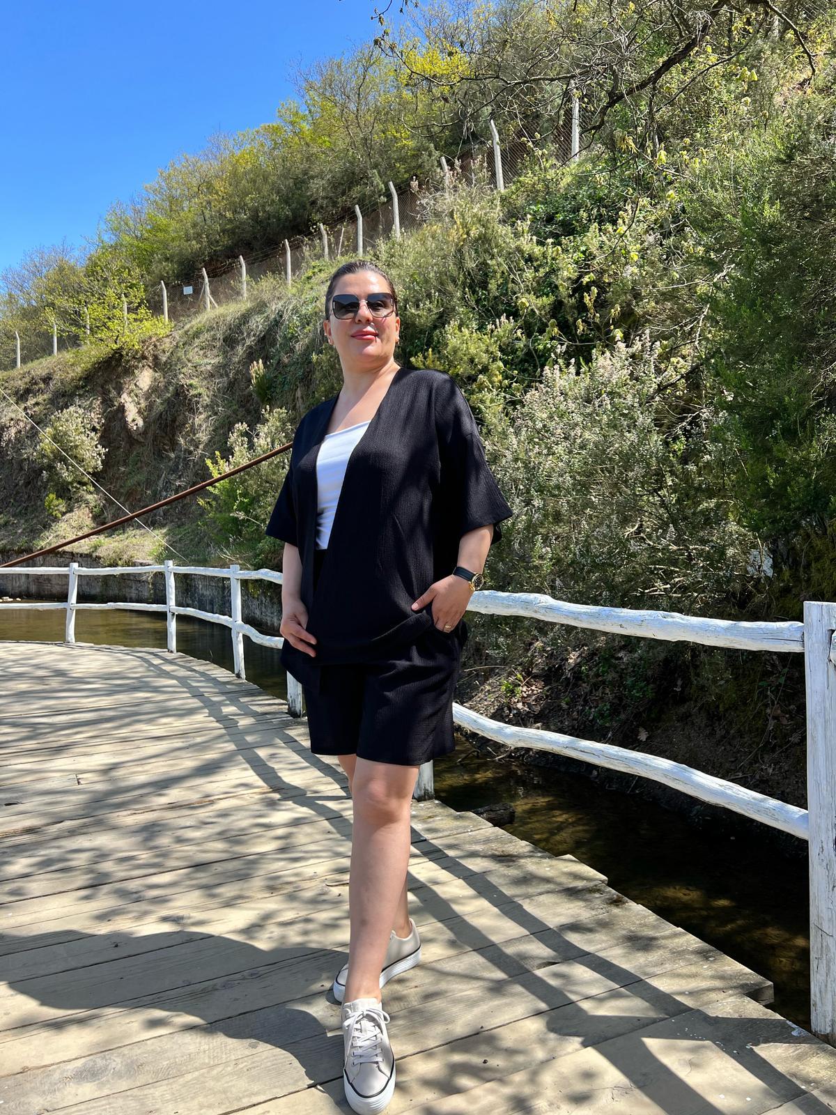 Büyük Beden Kimono & Şort Örme Takım