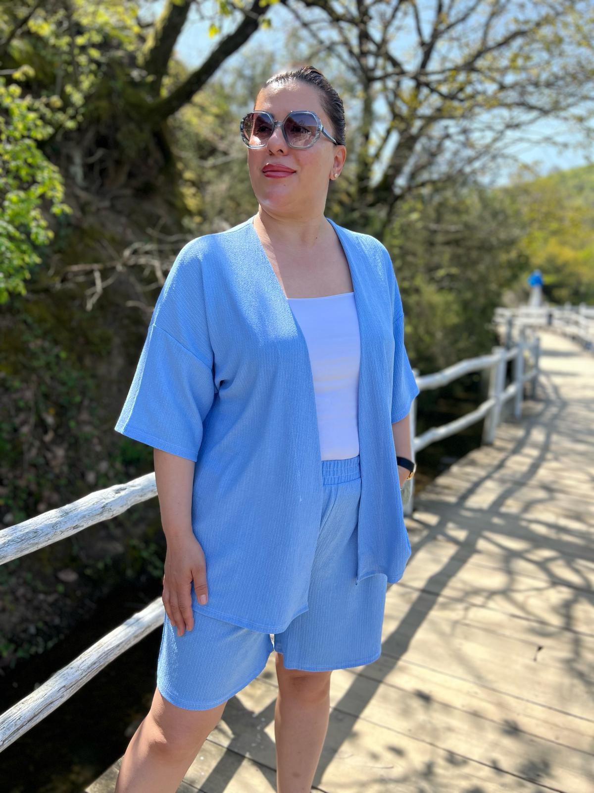 Büyük Beden Kimono & Şort Örme Takım