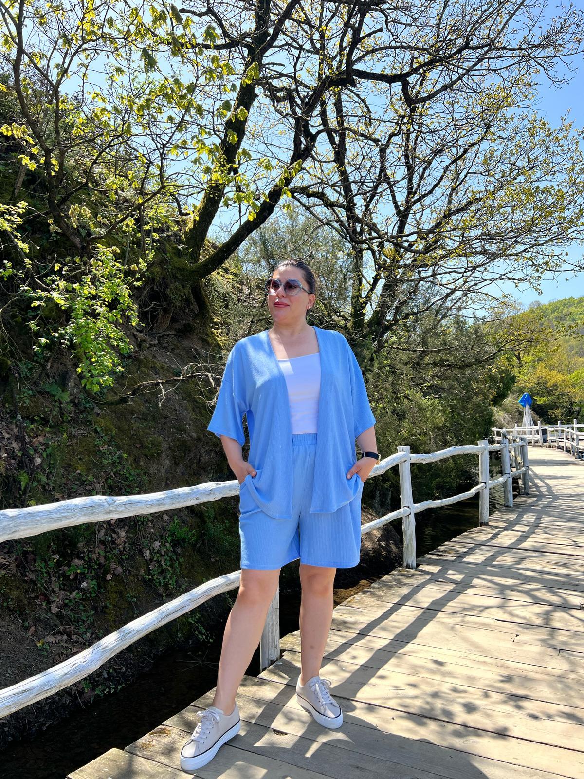 Büyük Beden Kimono & Şort Örme Takım