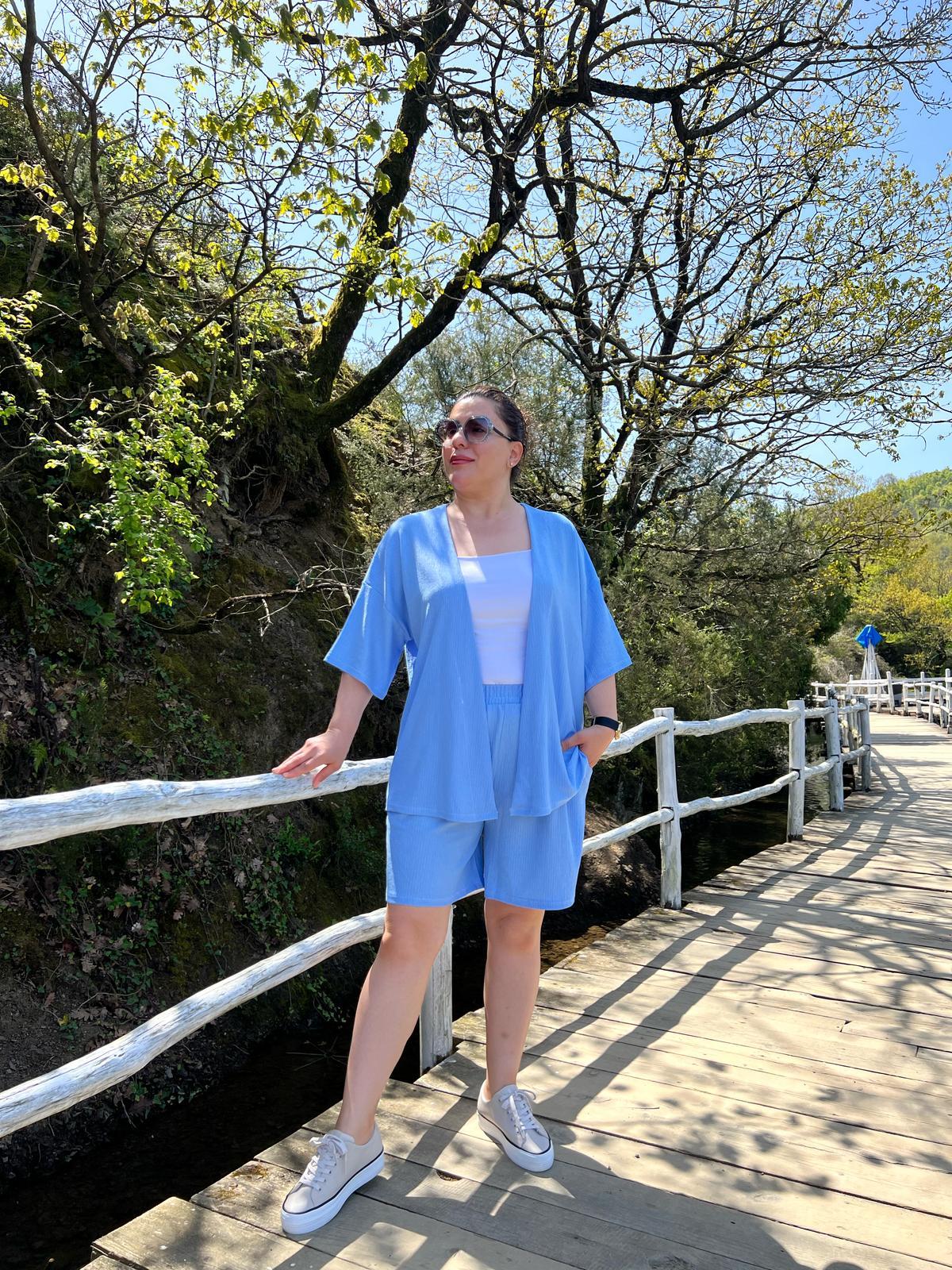 Büyük Beden Kimono & Şort Örme Takım