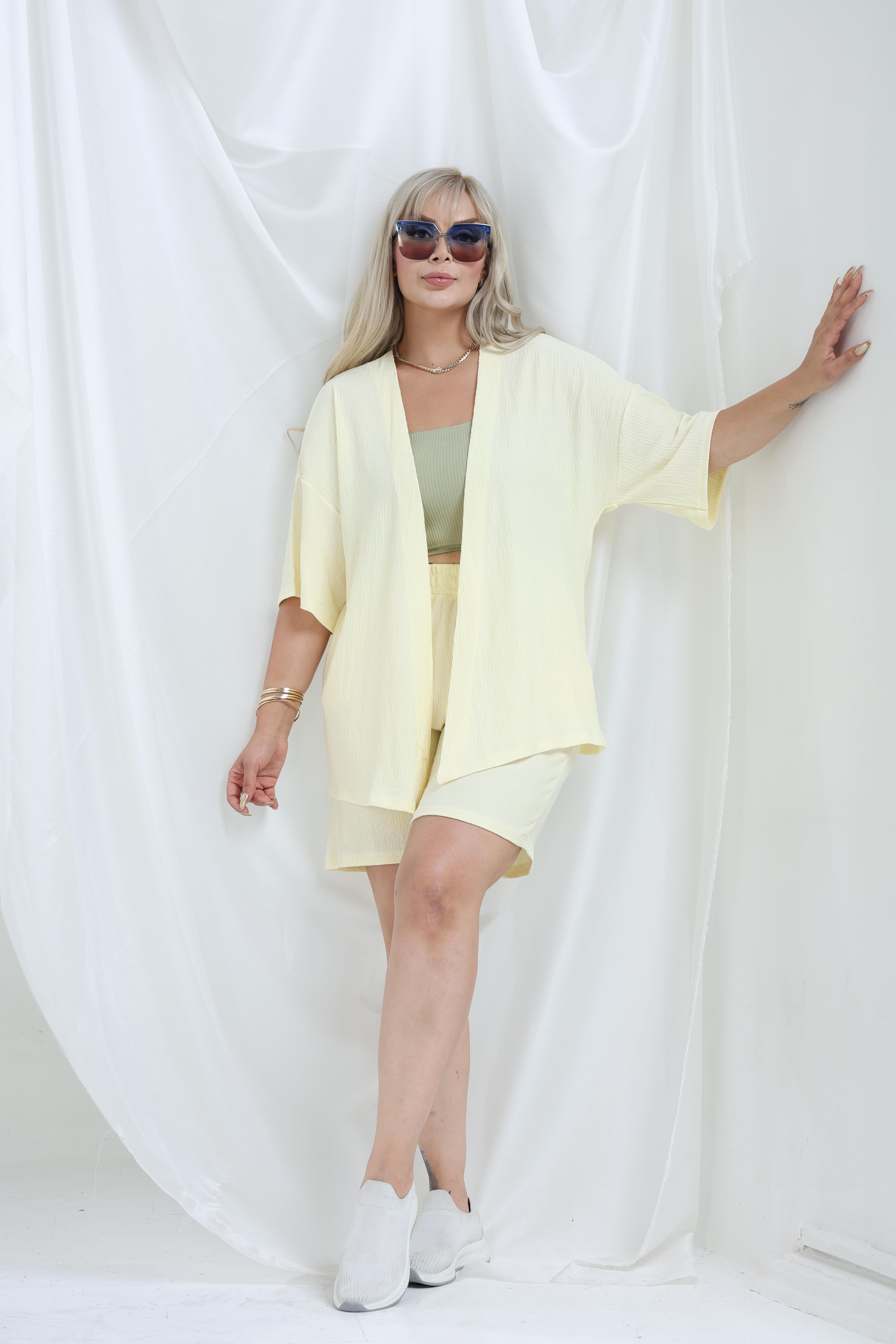 Büyük Beden Kimono & Şort Örme Takım