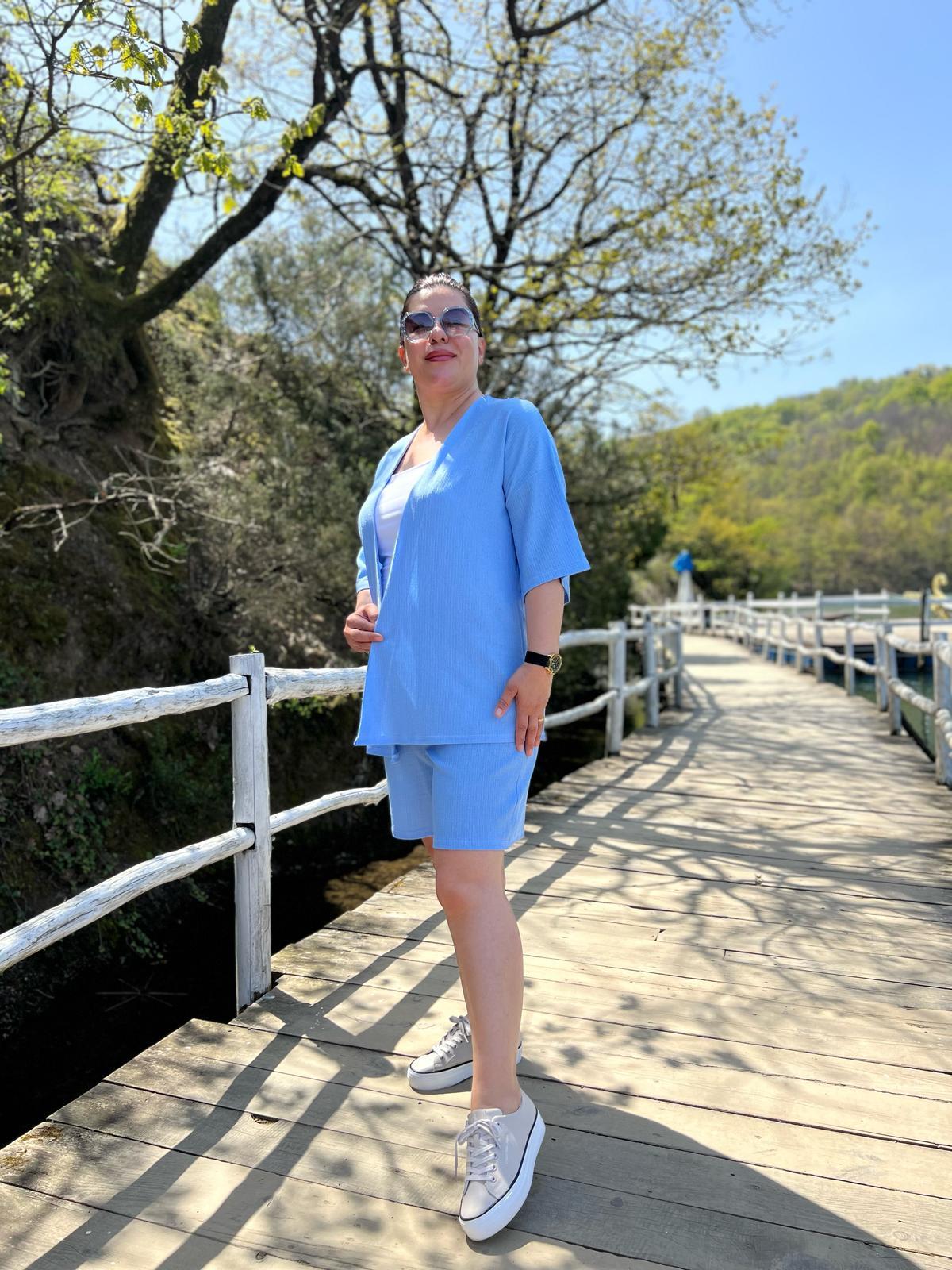 Büyük Beden Kimono & Şort Örme Takım