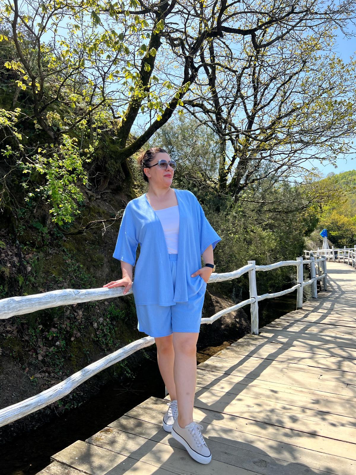 Büyük Beden Kimono & Şort Örme Takım