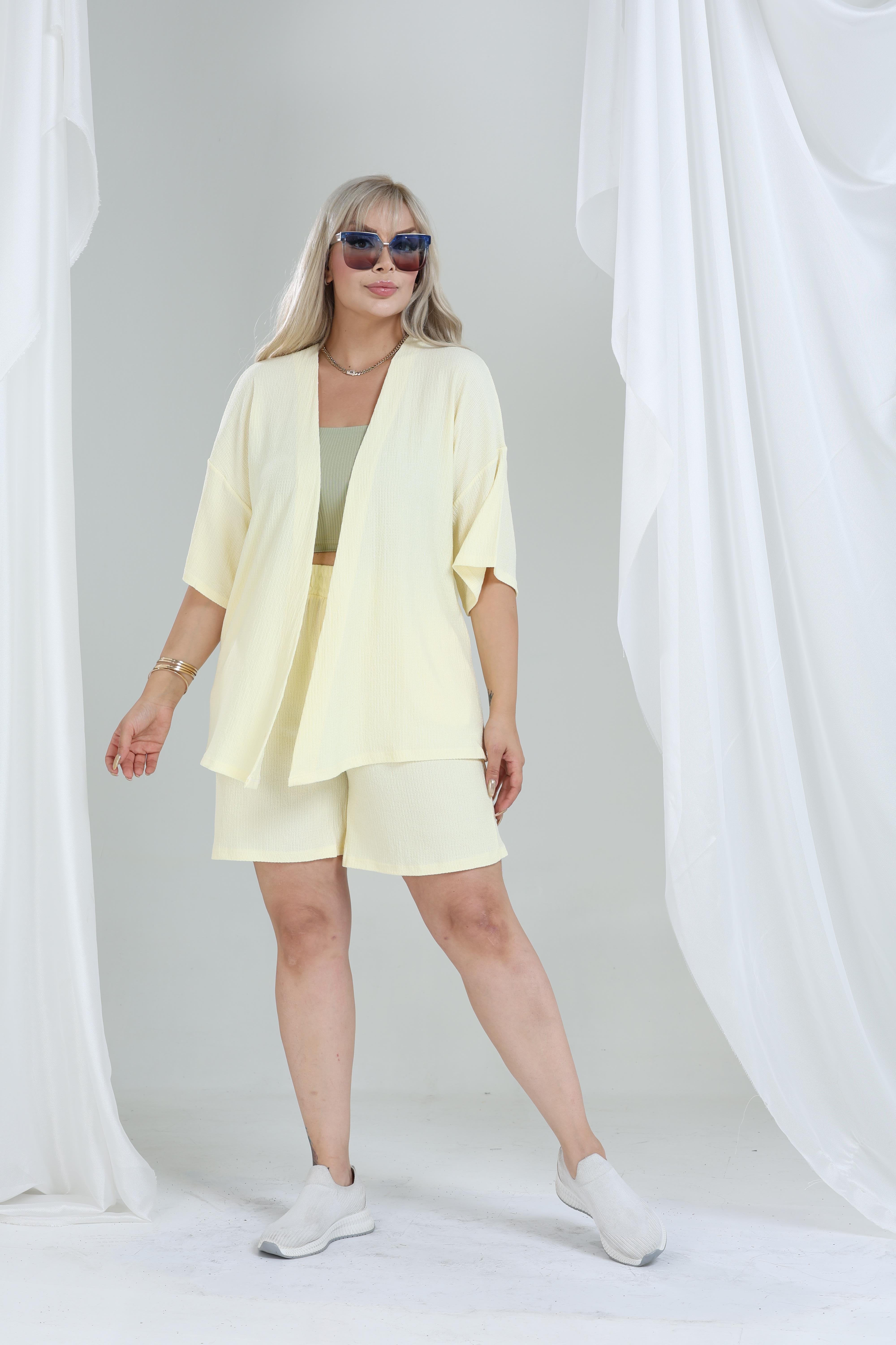 Büyük Beden Kimono & Şort Örme Takım