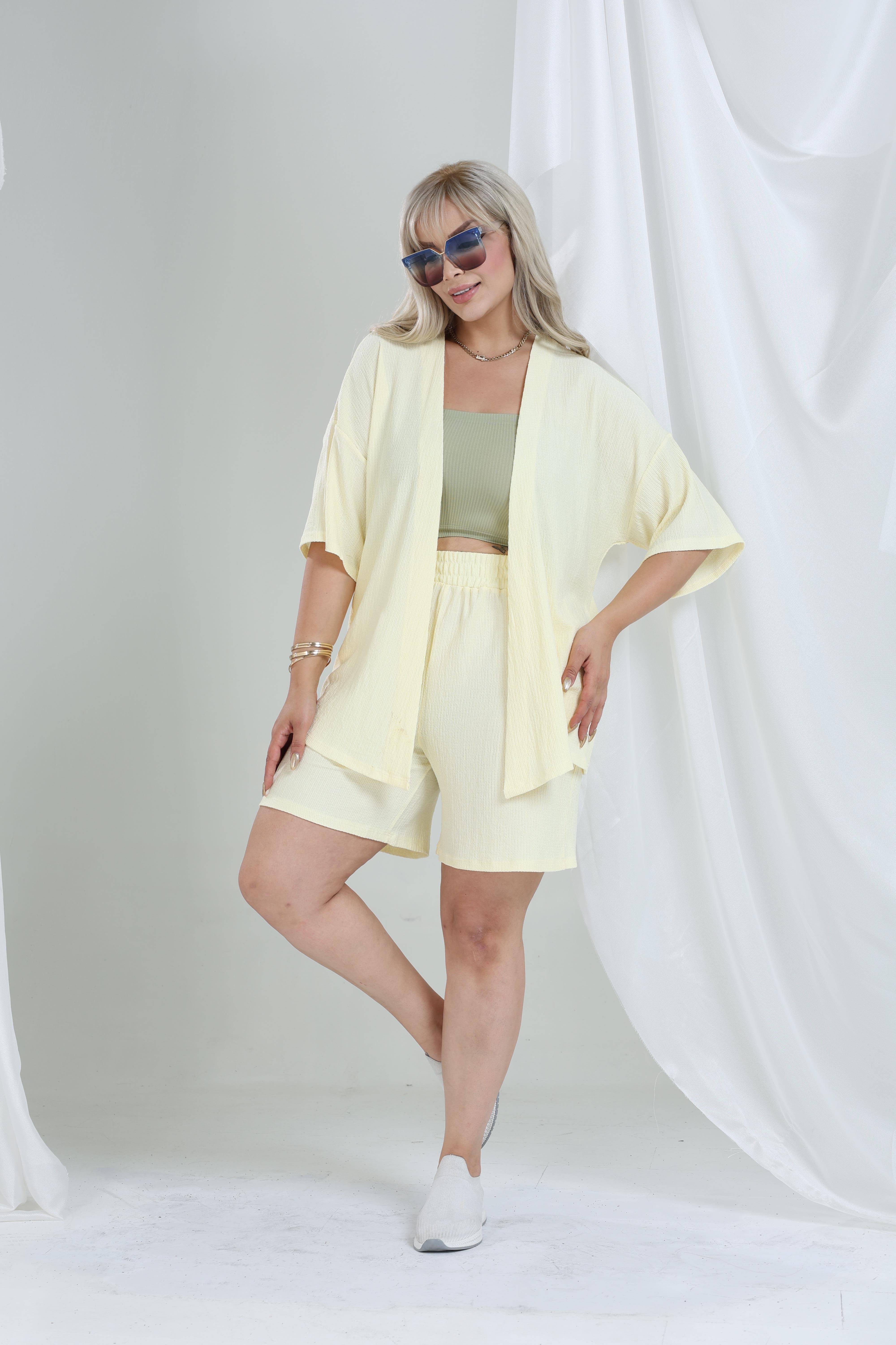 Büyük Beden Kimono & Şort Örme Takım