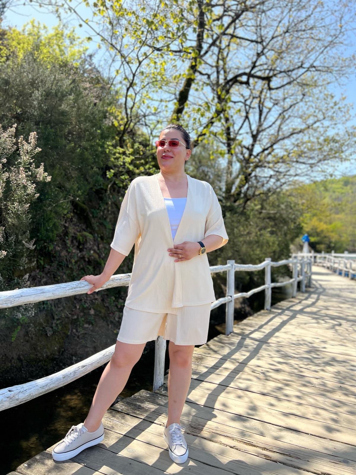 Büyük Beden Kimono&Şort Örme Takım