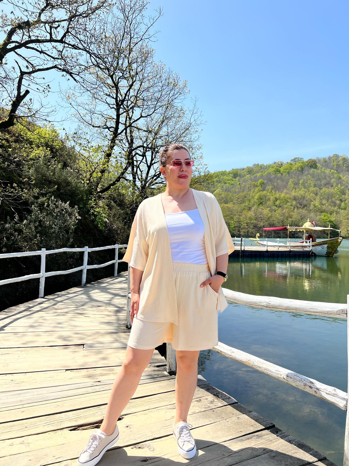 Büyük Beden Kimono&Şort Örme Takım