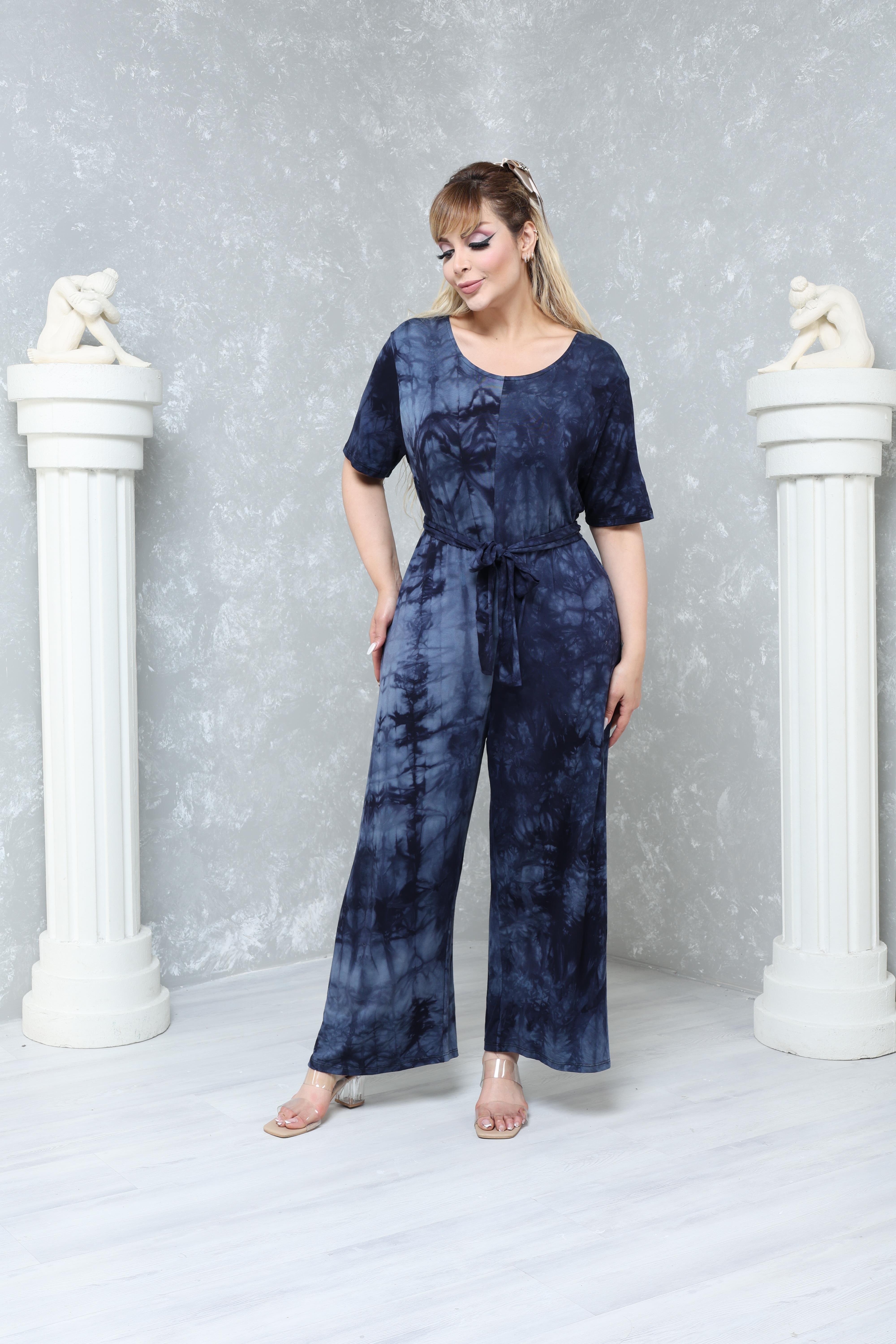 Büyük Beden Rahat Kalıp Desenli Viskon Örme Tulum