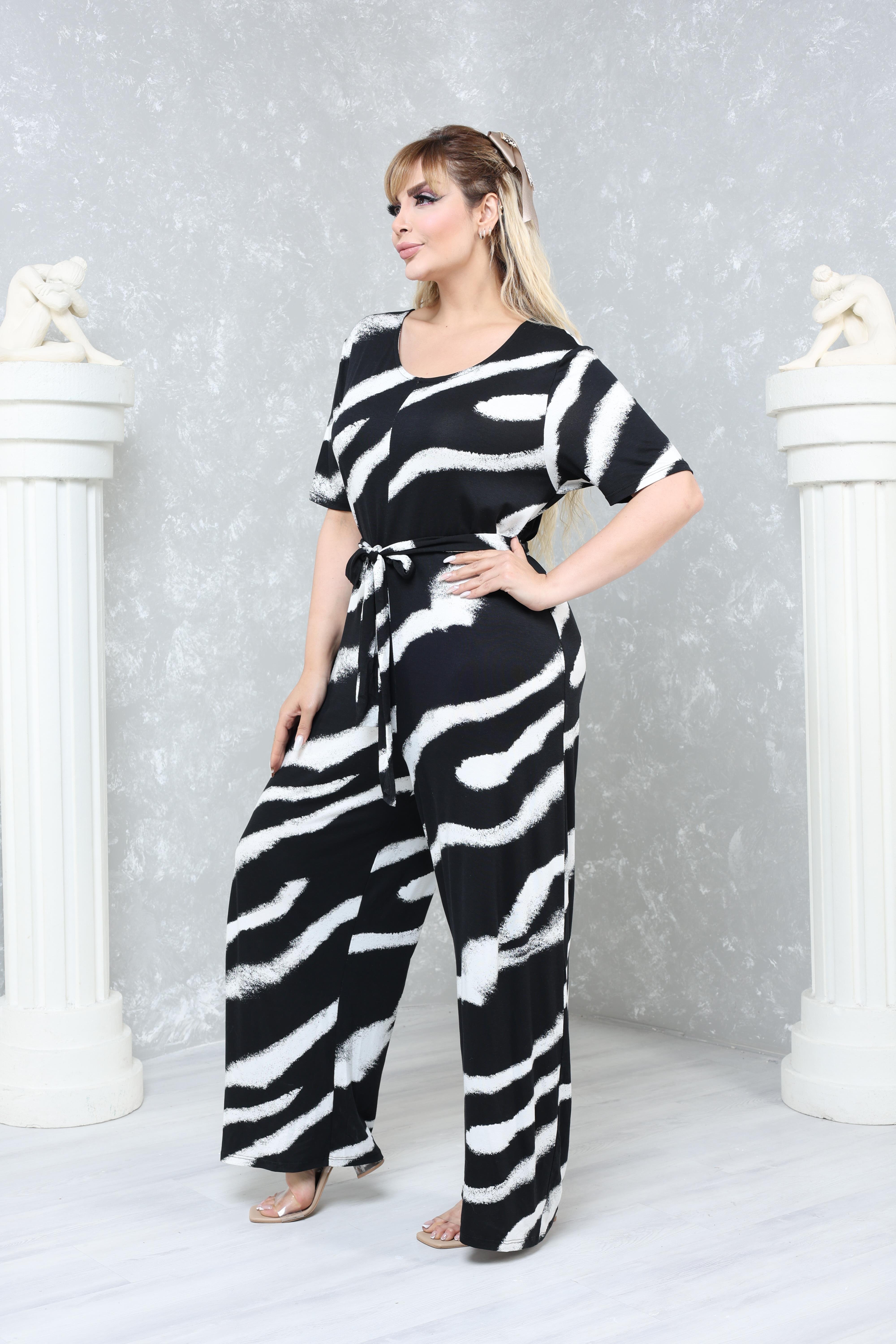 Büyük Beden Rahat Kalıp Desenli Viskon Örme Tulum