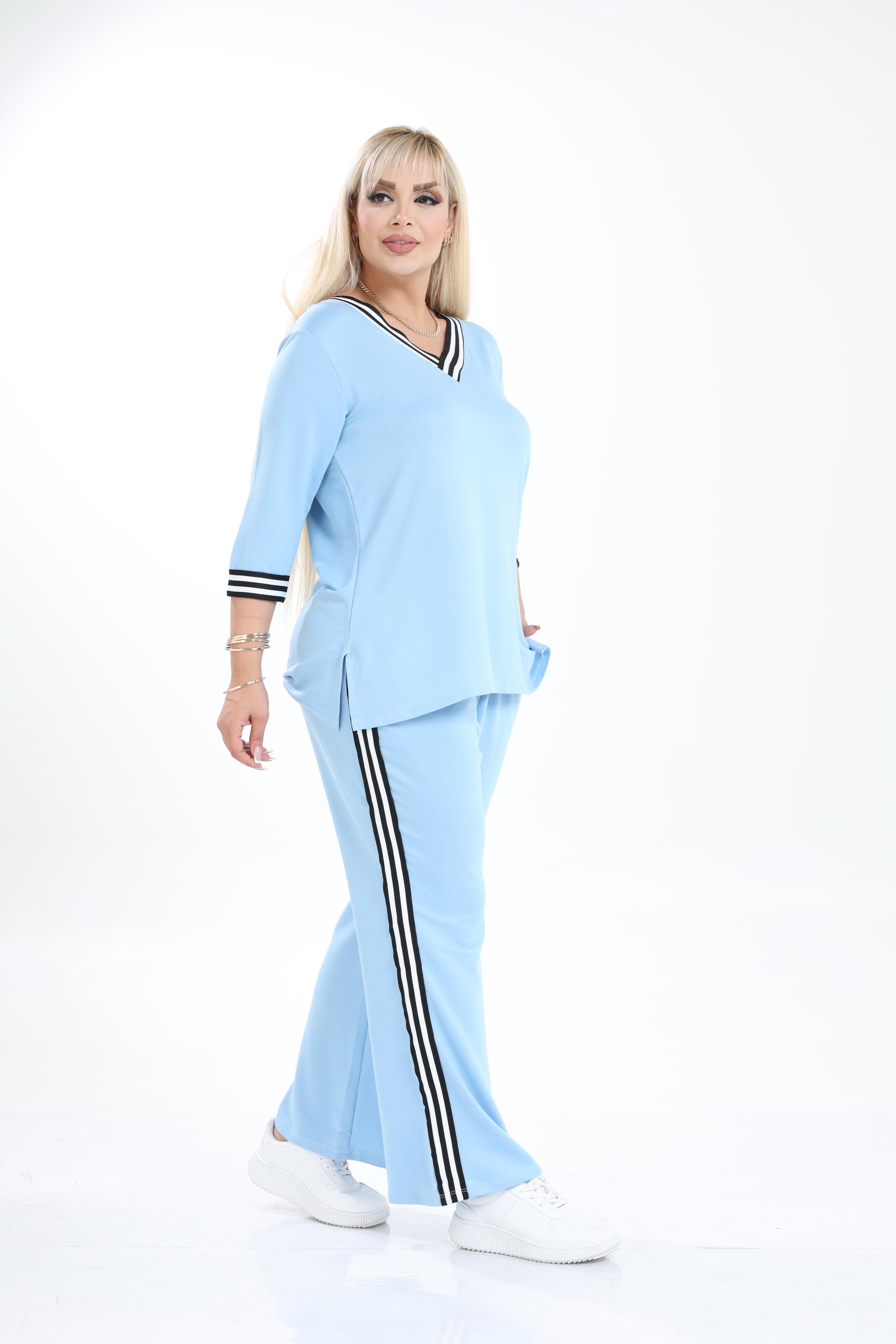 Büyük Beden Şeritli Alt-Üst Örme Takım