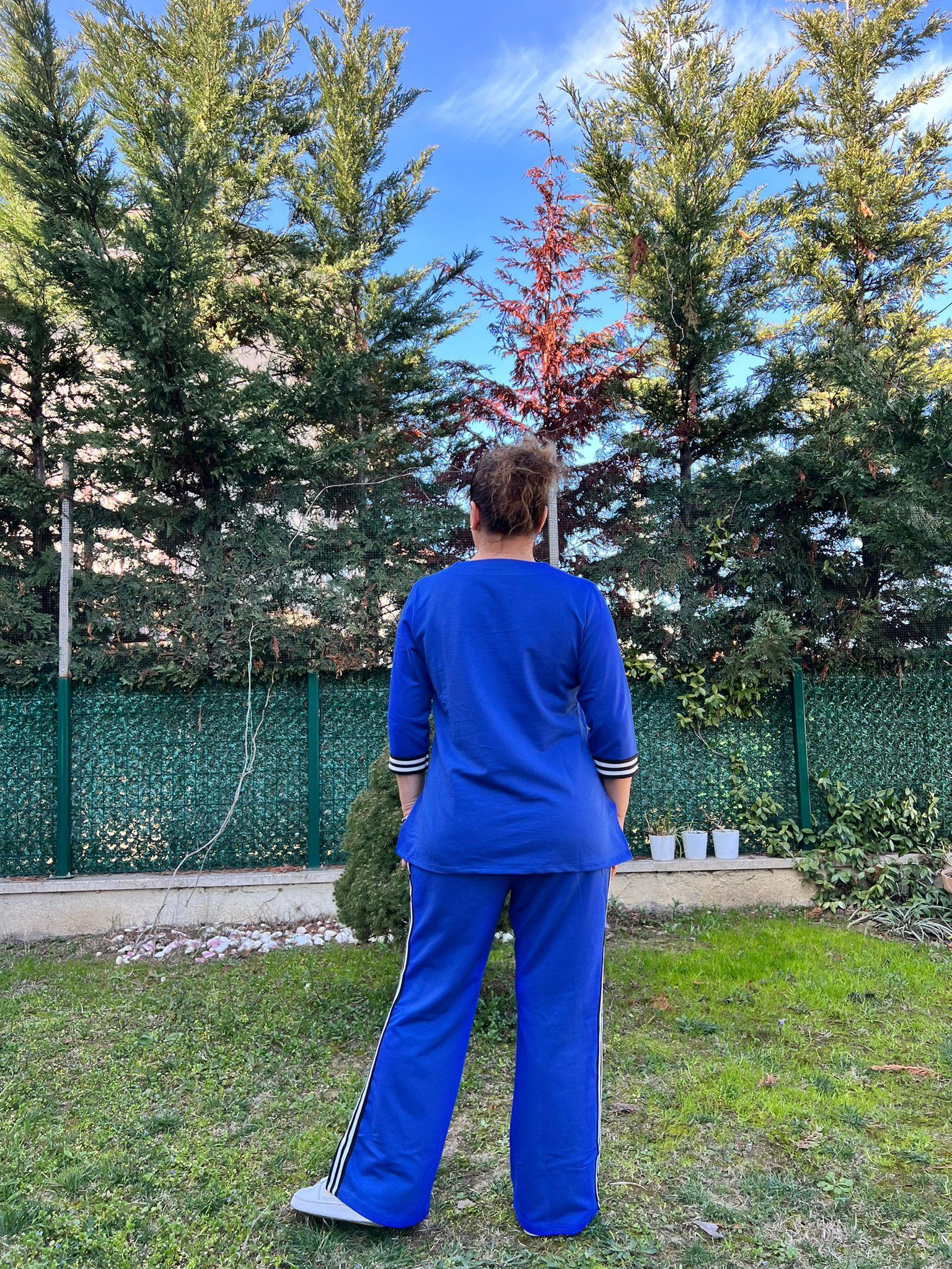 Büyük Beden Şeritli Alt-Üst Örme Takım