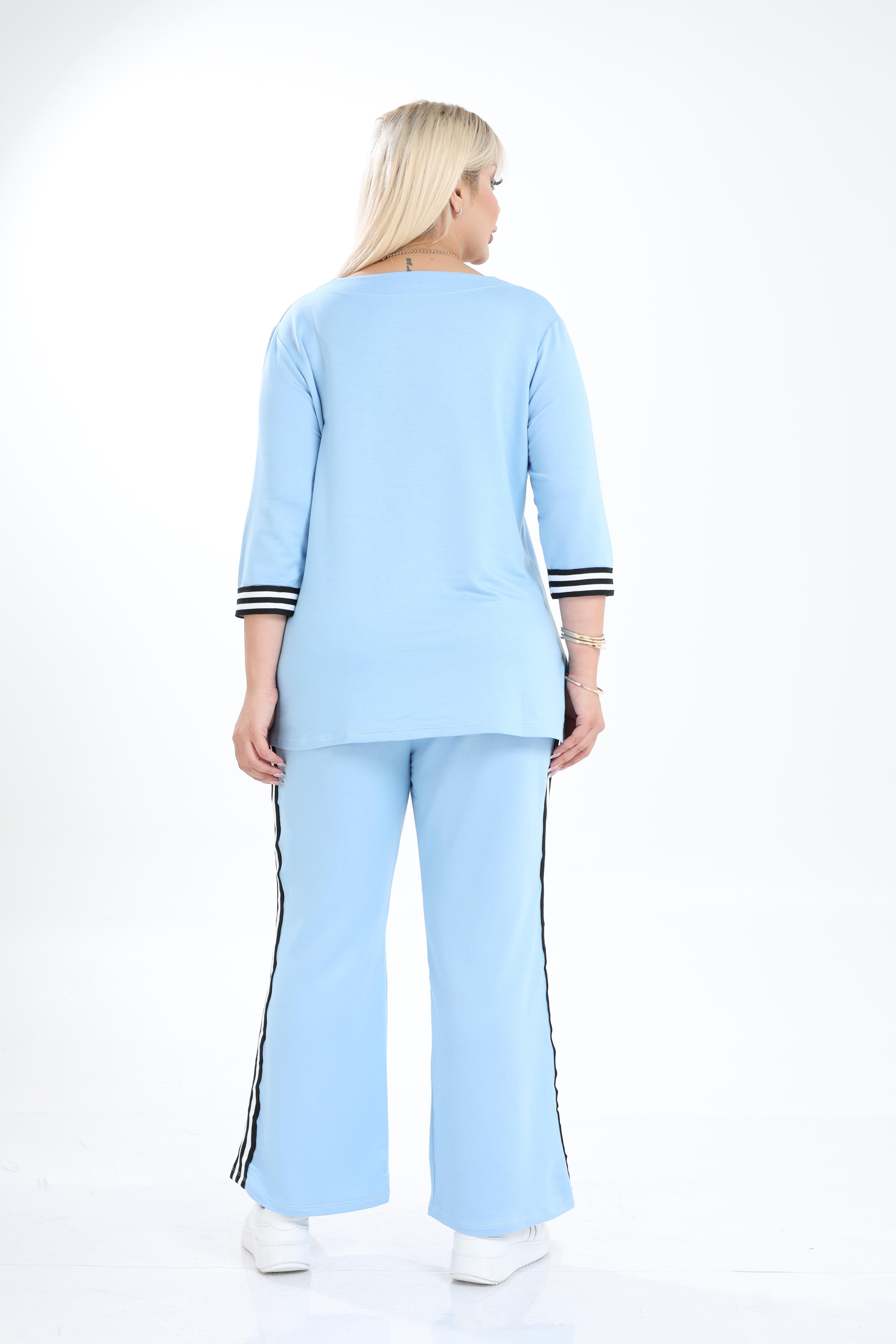 Büyük Beden Şeritli Alt-Üst Örme Takım