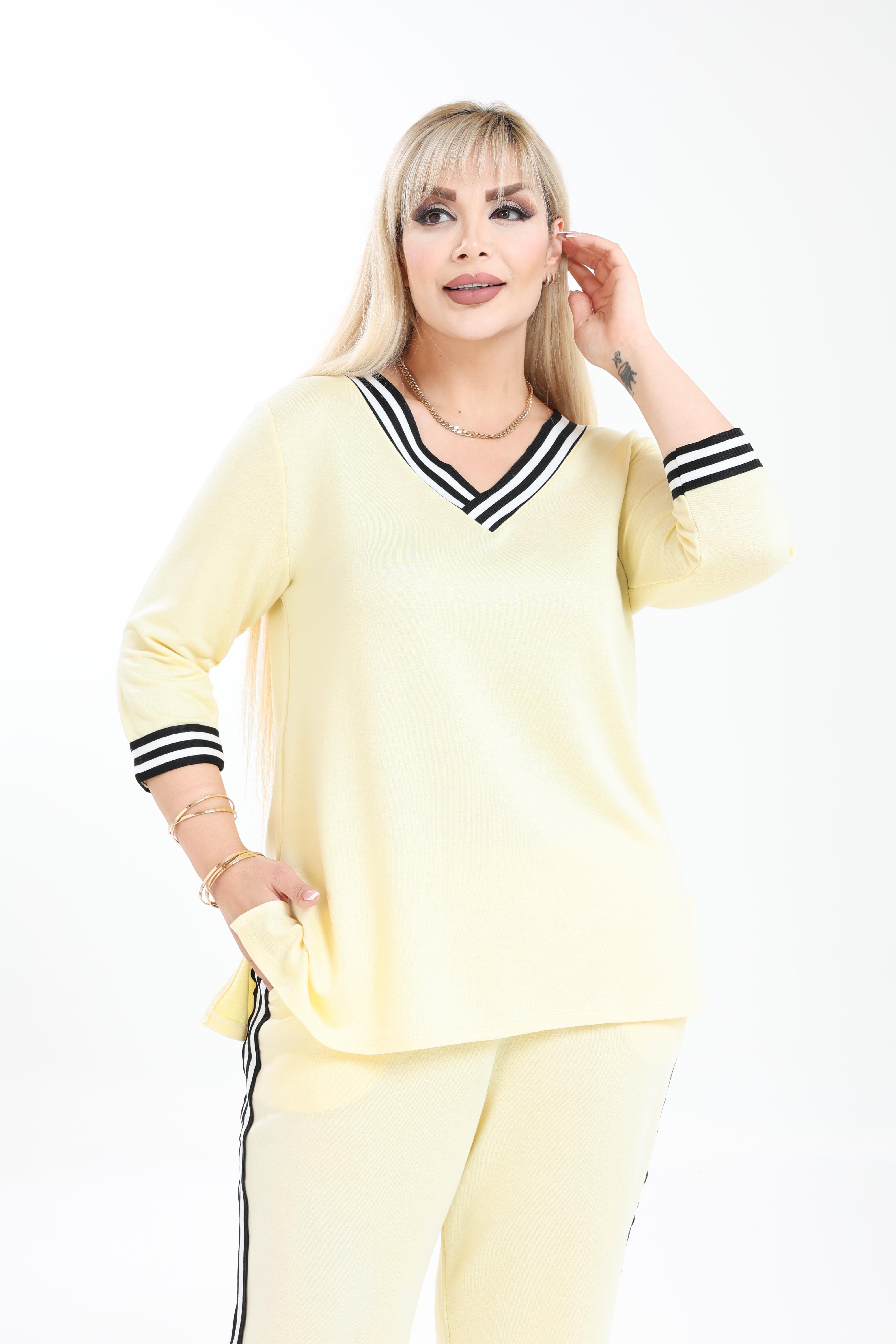 Büyük Beden Şeritli Alt-Üst Örme Takım