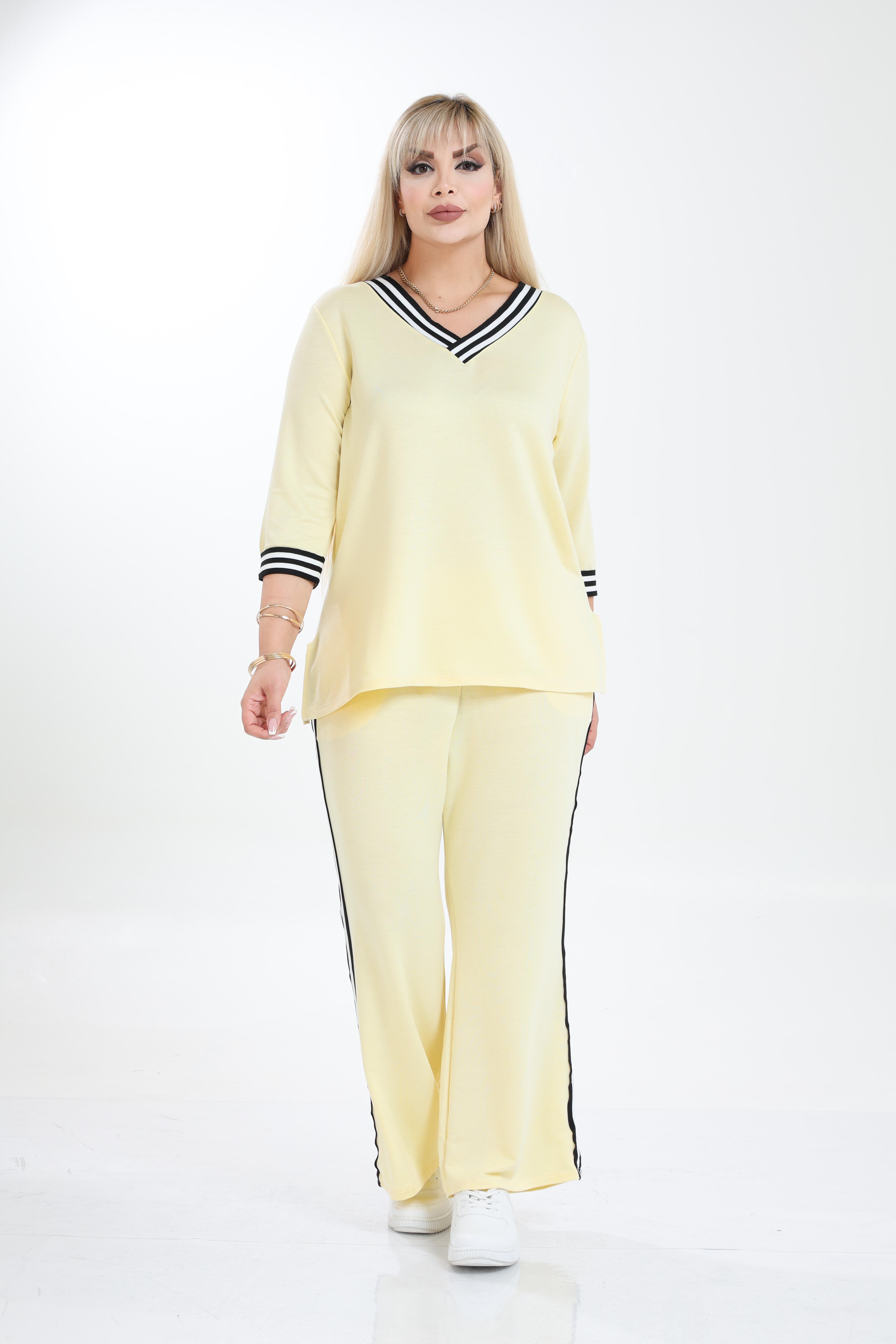 Büyük Beden Şeritli Alt-Üst Örme Takım