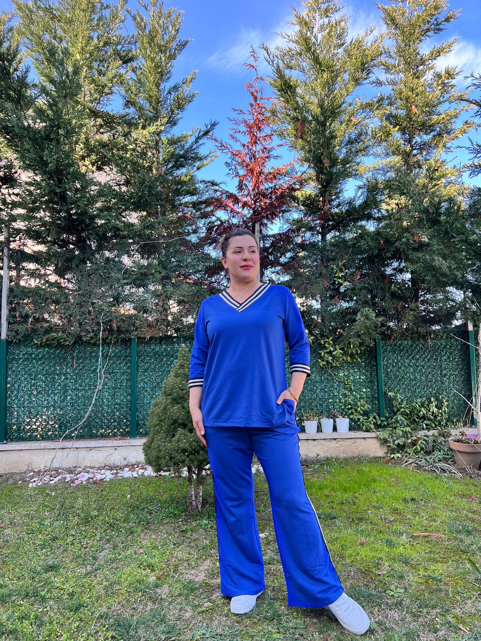 Büyük Beden Şeritli Alt-Üst Örme Takım