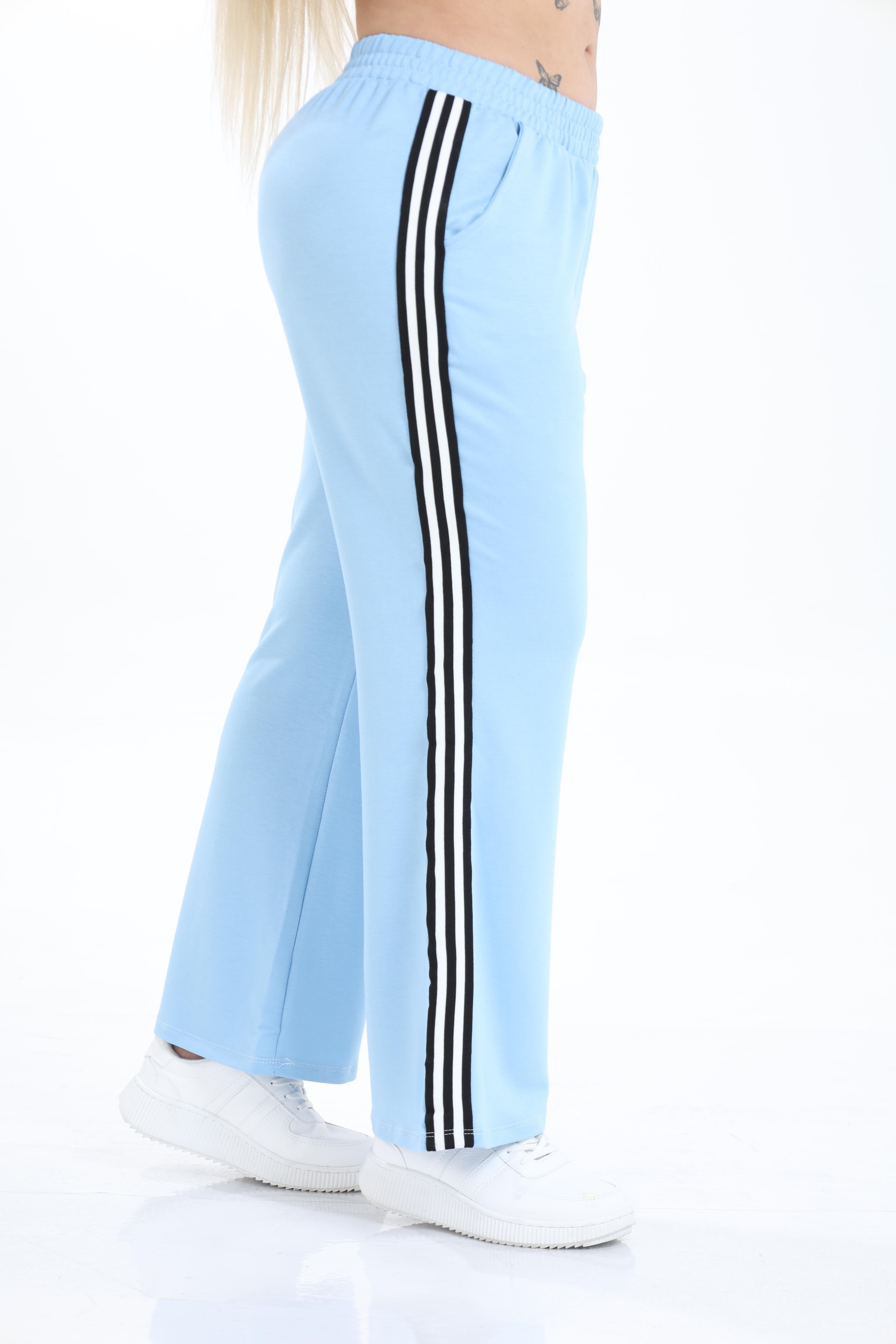 Büyük Beden Şeritli Alt-Üst Örme Takım