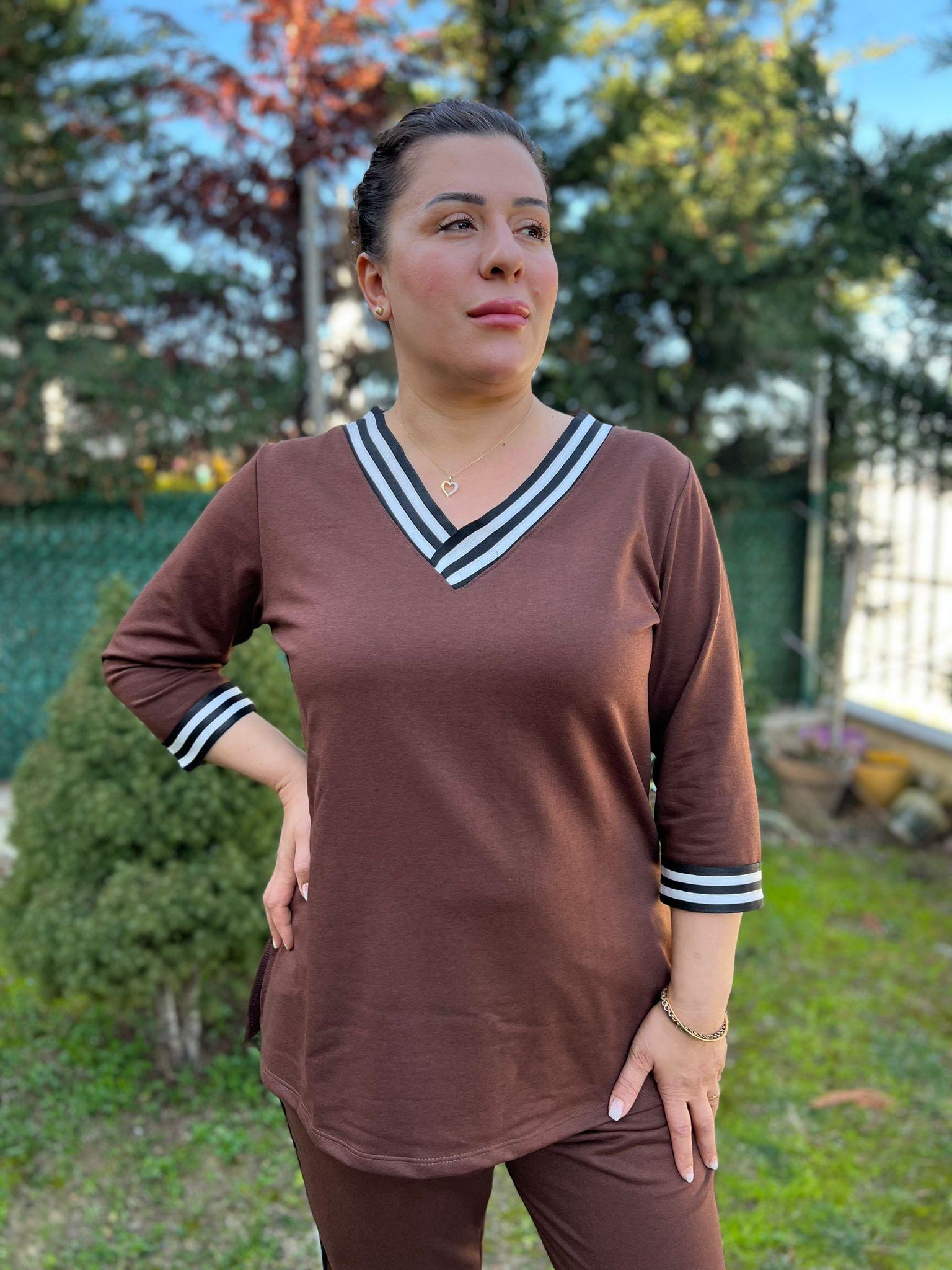 Büyük Beden Şeritli Alt-Üst Örme Takım