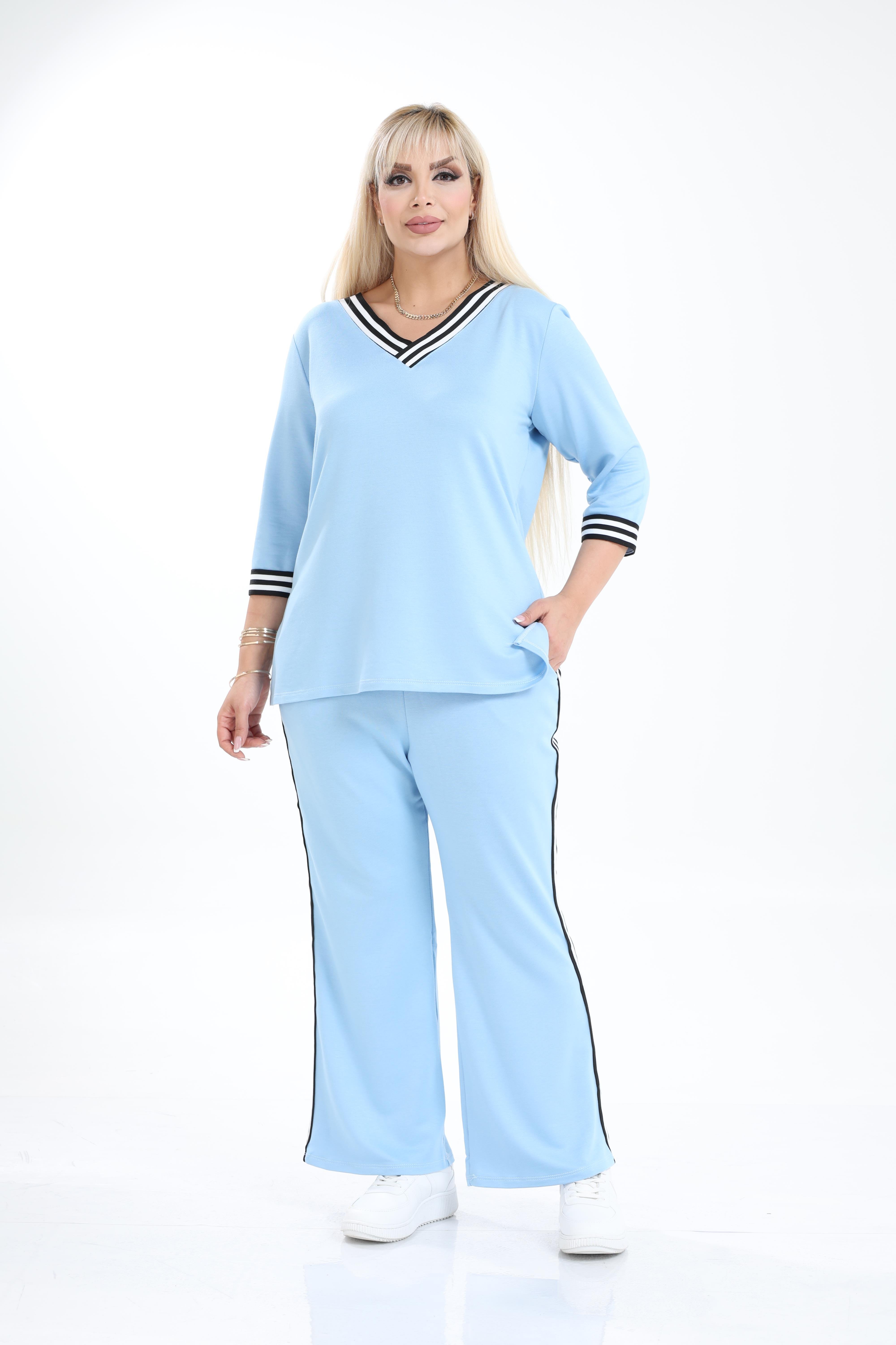 Büyük Beden Şeritli Alt-Üst Örme Takım