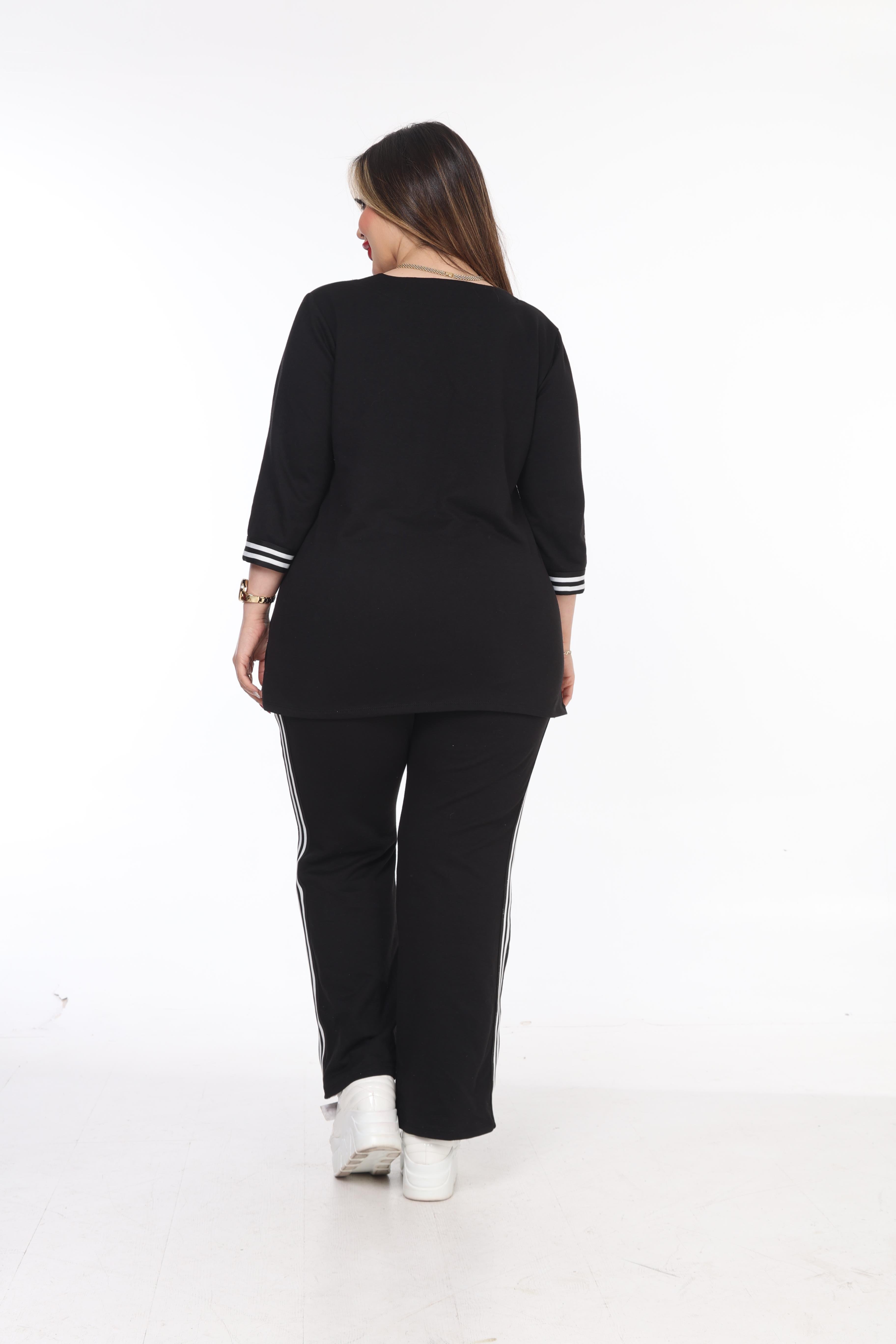 Büyük Beden Şeritli Alt-Üst Örme Takım