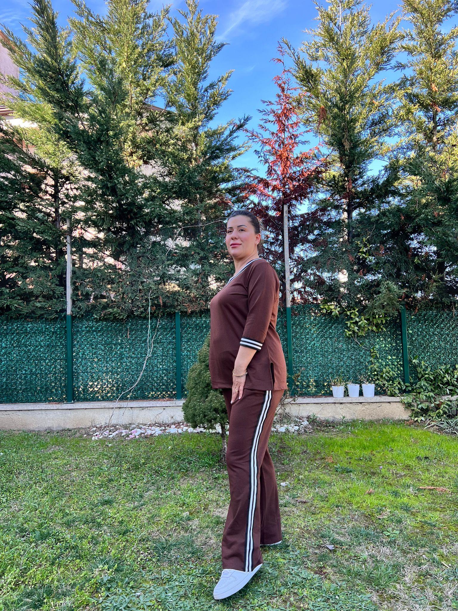 Büyük Beden Şeritli Alt-Üst Örme Takım