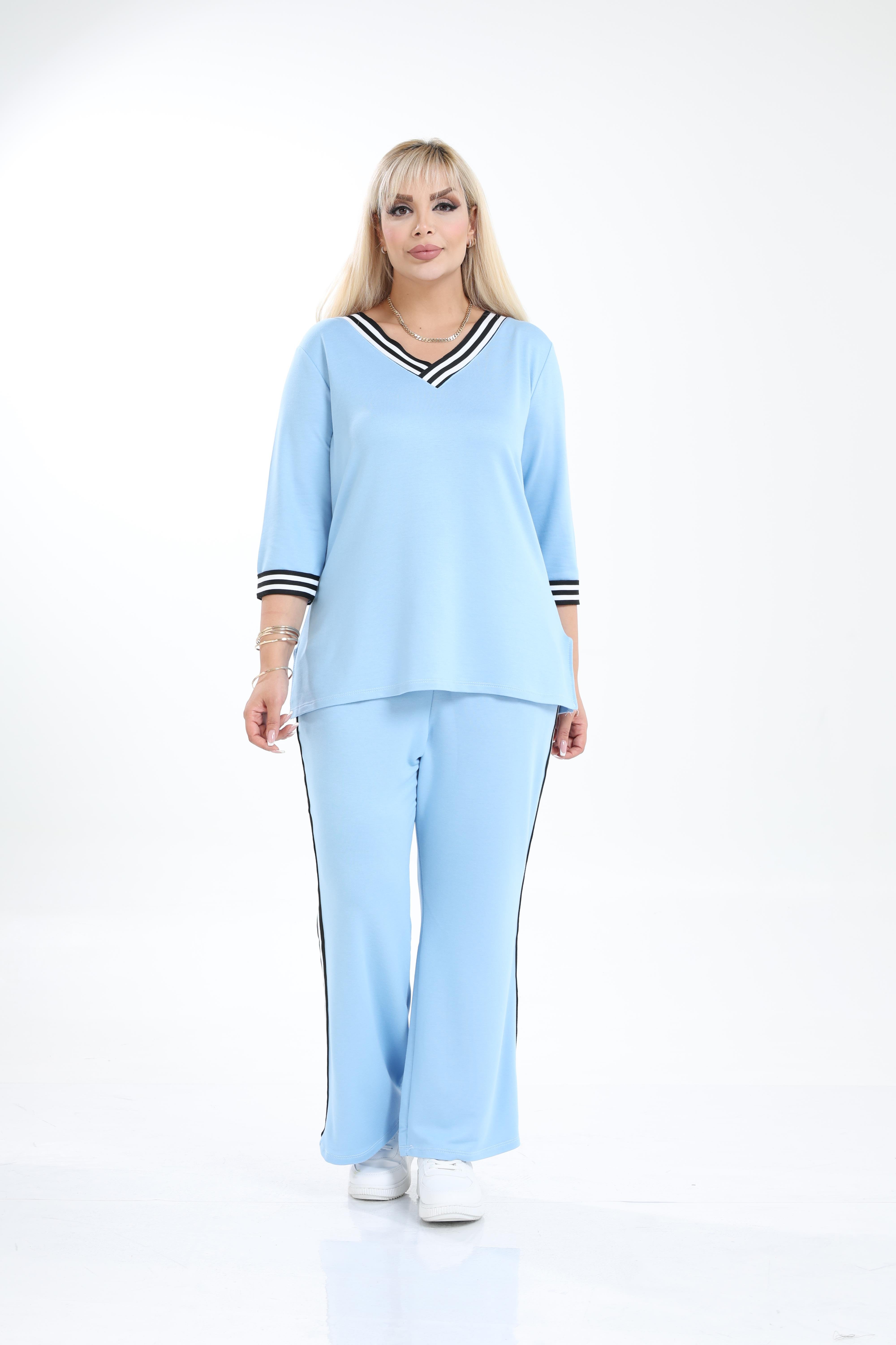 Büyük Beden Şeritli Alt-Üst Örme Takım